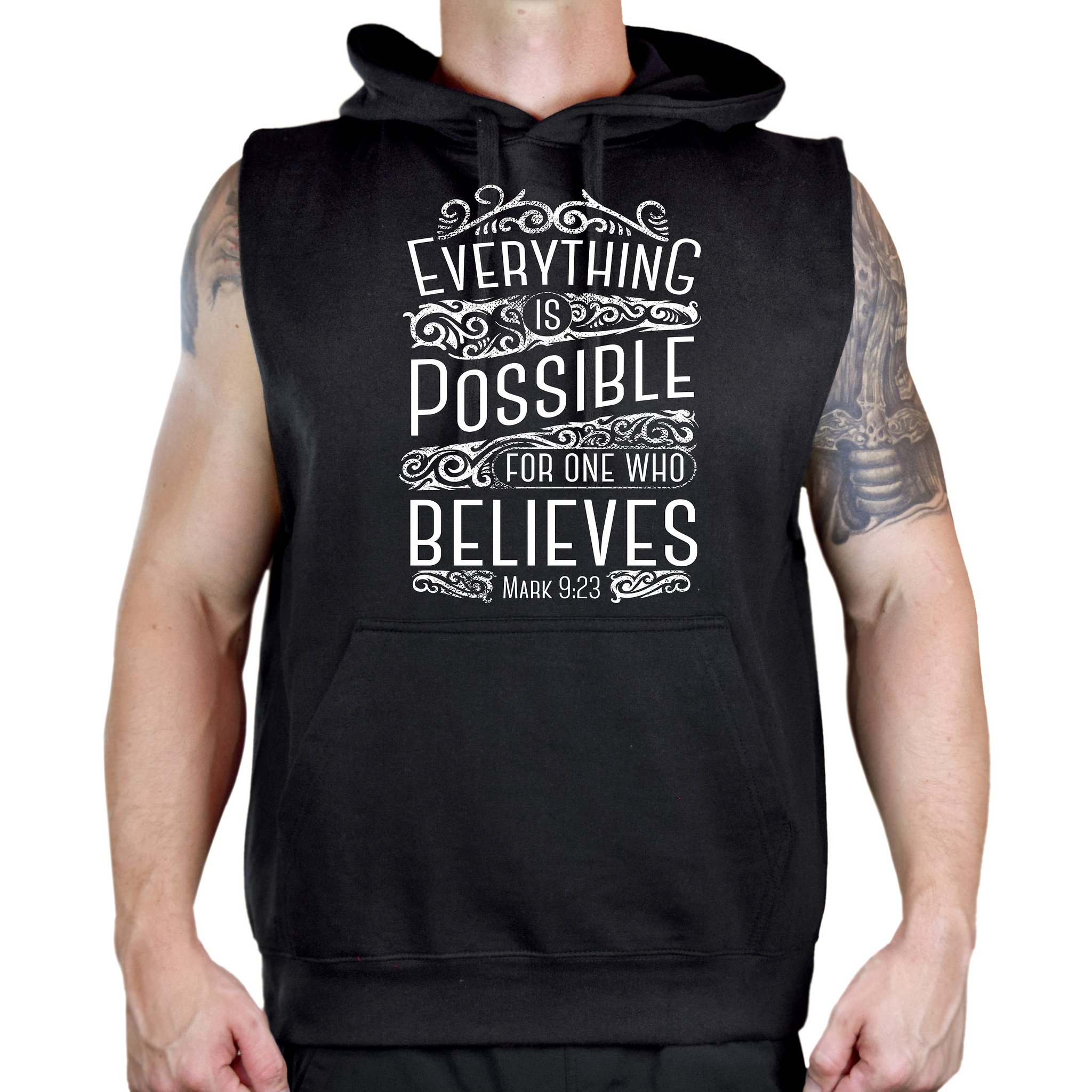 Interstate Apparel Men's Inspirational 'Everything is Possible Mark 9:23' Sleeveless Hooded Vest - Gym Workout & Casual Streetwear