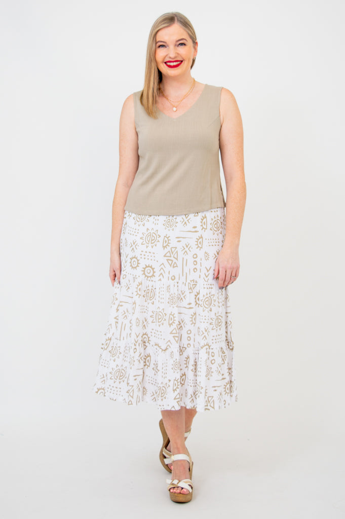 Havana Tank Top for Women - Soft Linen Bamboo Blend in Sand Color - Perfect for Summer Outfits, Beachwear, and Casual Style