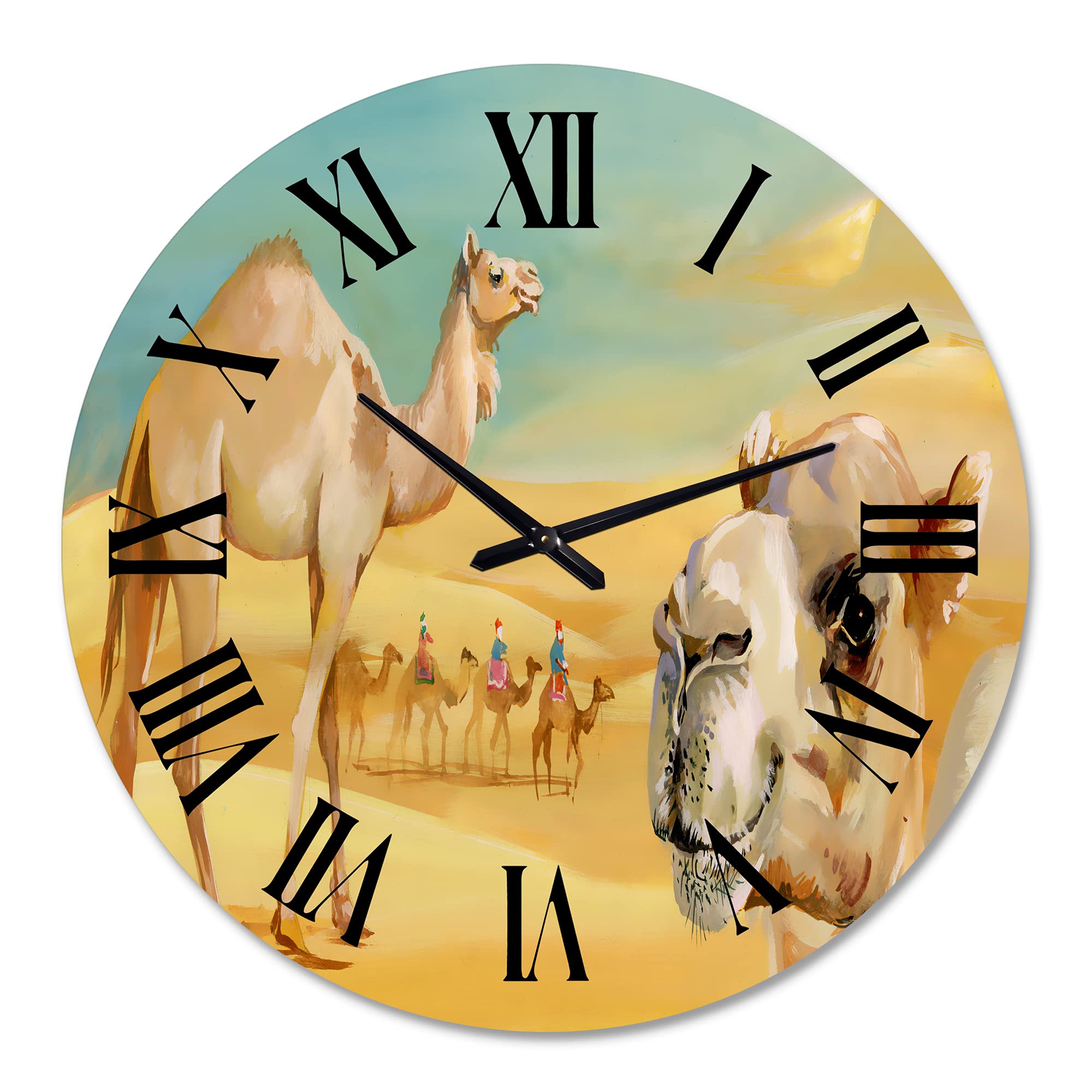 DesignQ Farmhouse Wall Clock 'Camels in The Desert' - Large Animal Wall Art for Bedroom, Living Room, and Office Decor