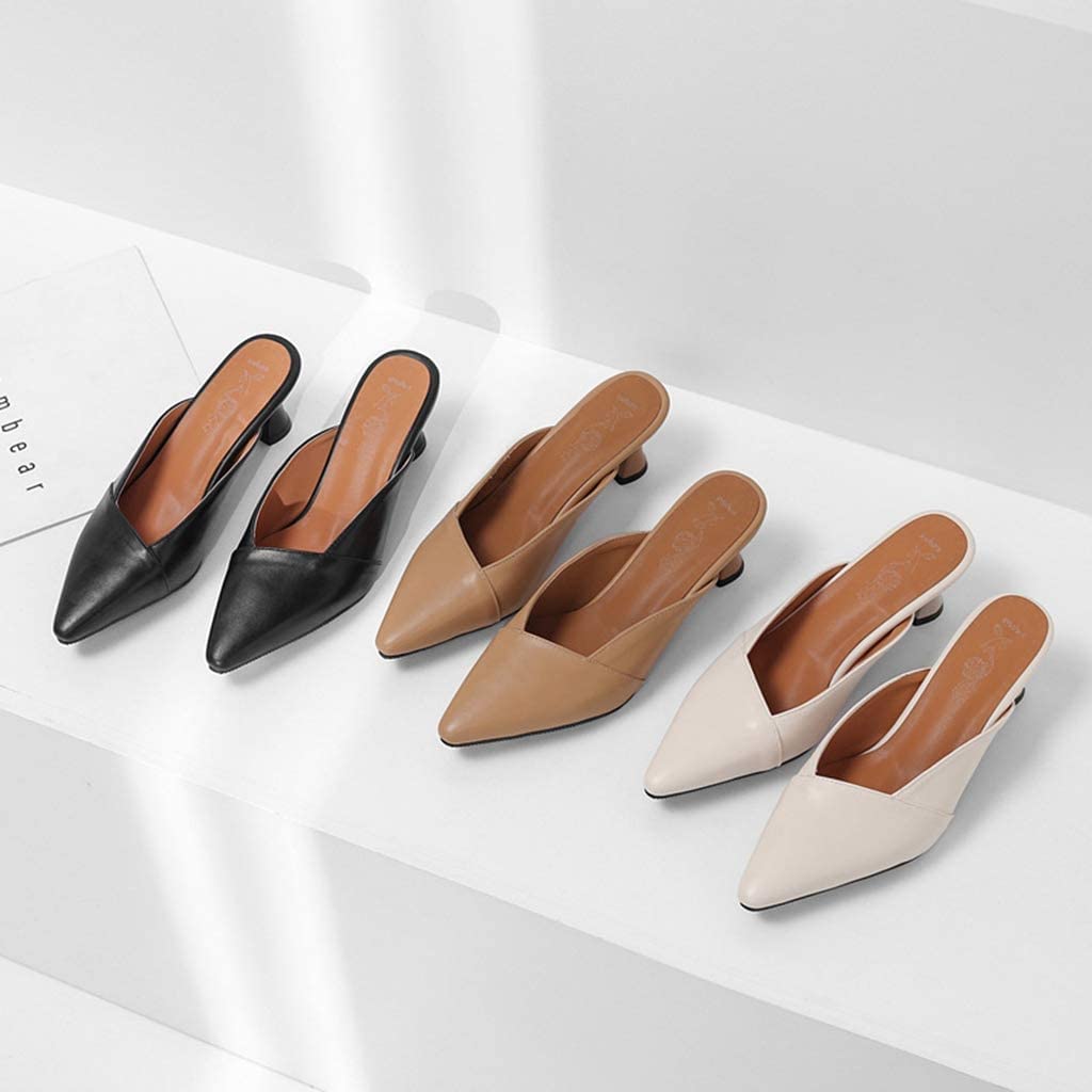 LINNE Women's Kitten Heel Mules - Open Back Pointed Toe Slip On Sandals - Comfortable Dress Pumps for Daily Wear & Outdoor Occasions - Perfect for Office, Parties & Date Nights