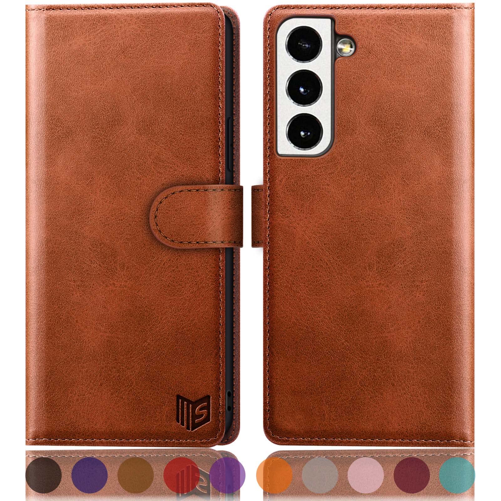 Premium RFID Blocking Leather Wallet Case for Samsung Galaxy S22 - Flip Folio Book Cover with Credit Card Holder | Shockproof Protection for Women & Men | Light Brown | Perfect for Business, Travel & Everyday Use