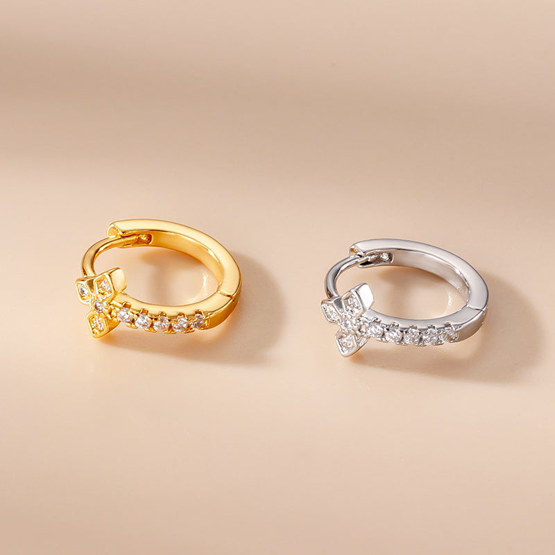 18K Gold Cross Cartilage Hoop Huggie Earrings for Women - Minimalist Cartilage Piercing Jewelry - Dainty Cross Hoops for Tragus, Helix, or Lobe - Perfect for Everyday Wear, Gifts, and Special Occasions