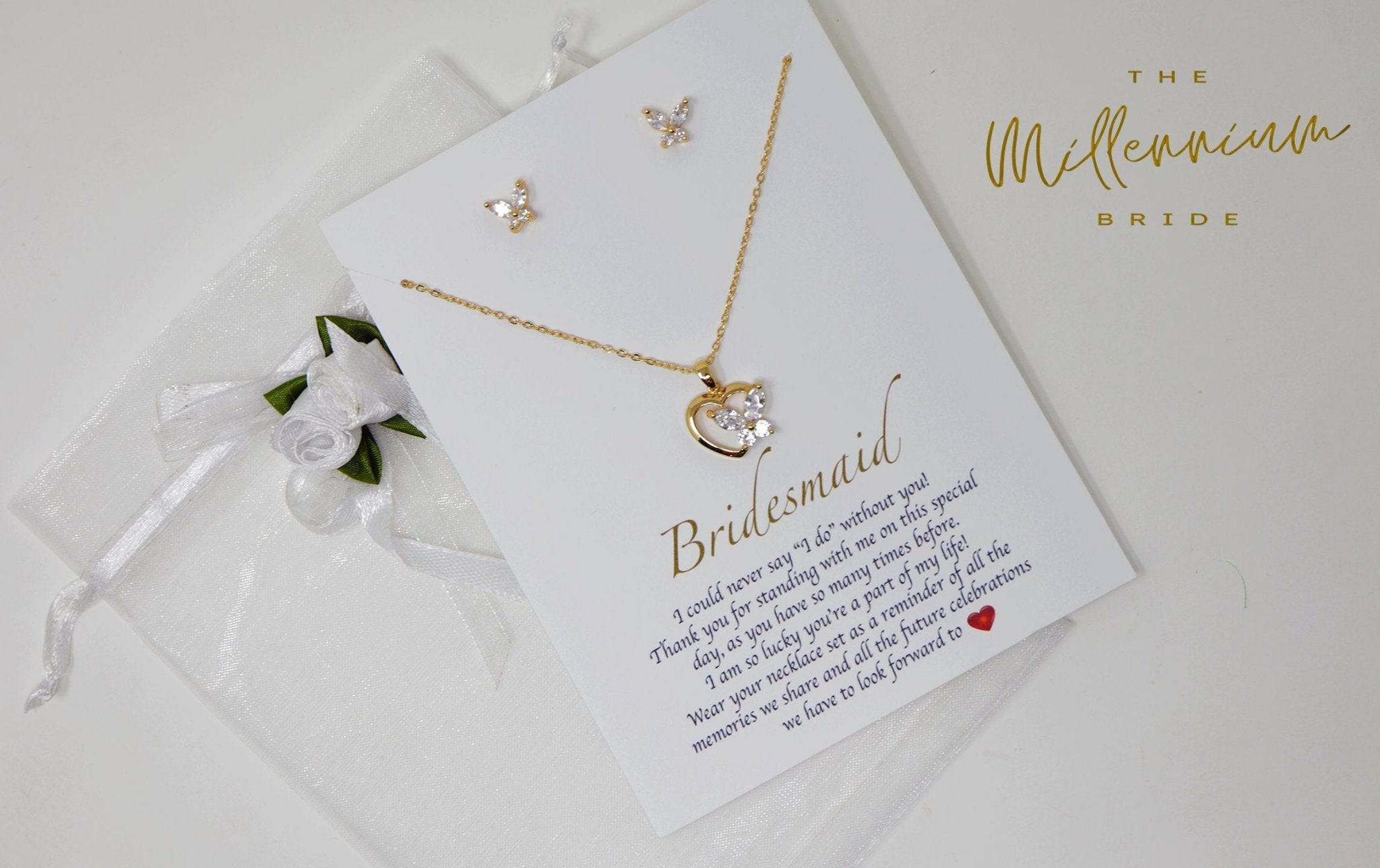 Swarovski Crystal Butterfly in Heart Bridesmaid Jewelry Set - Elegant Necklace & Earrings for Wedding Party, Maid of Honor Gift, CZ Sparkling Accessories for Bridal Shower & Special Occasions