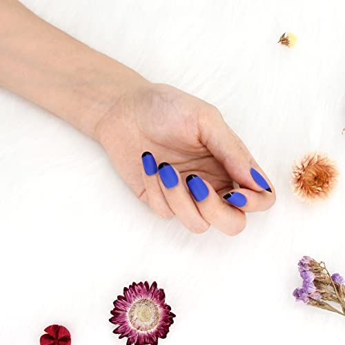 36pcs French Tip Press On Nails Short Length Oval Shape Pre-Glued False Nails - Matte Blue Acrylic Fake Nails for Women, Easy to Apply & Reusable - Perfect for Parties, Weddings, Daily Wear & Special Occasions