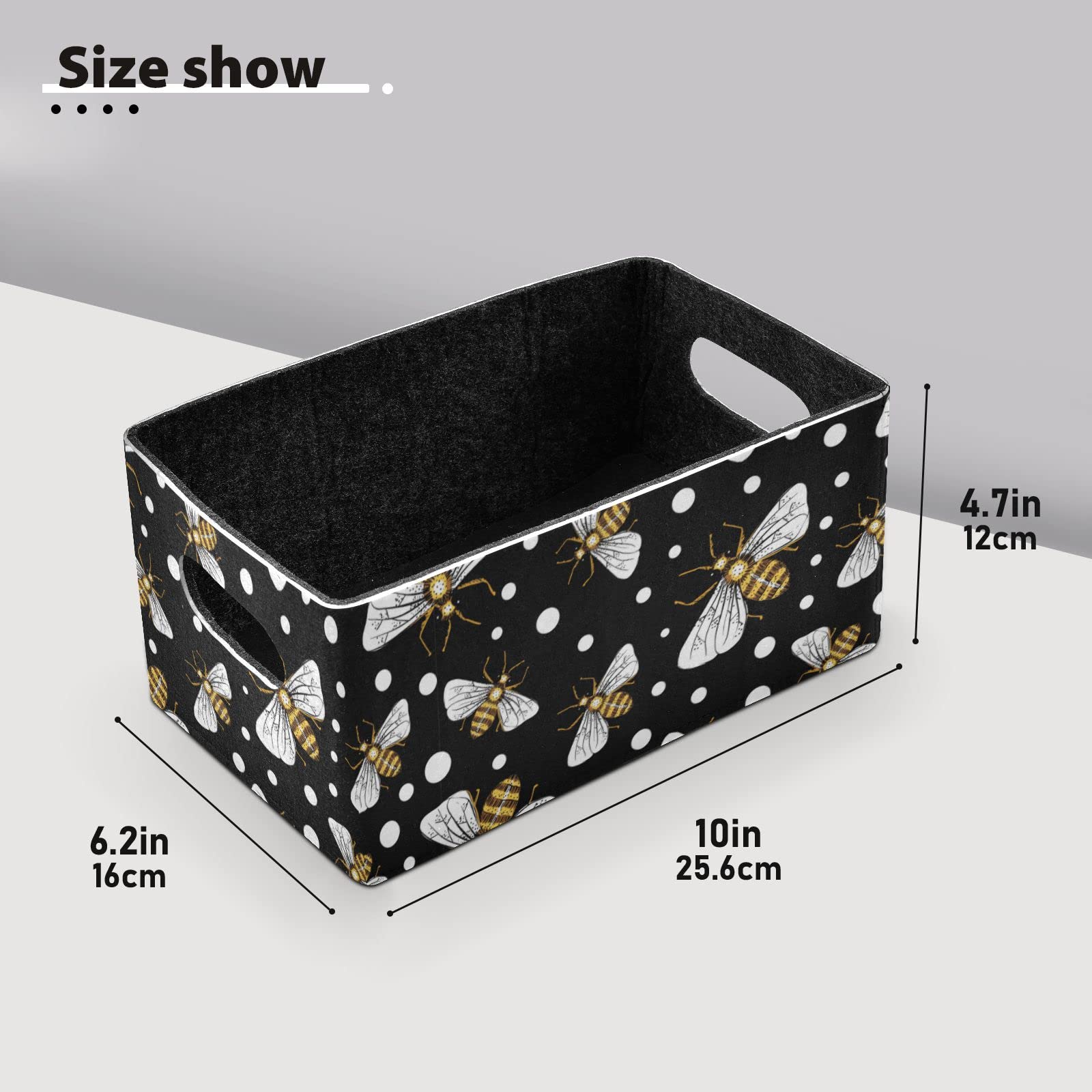 SHJI Honey Bees Folding Felt Storage Basket Set of 2 - Polka Dot Collapsible Storage Box & Organizer Bag for Clothes, Toys, Shelves | Perfect for Home, Nursery, Closet & Laundry Room Organization