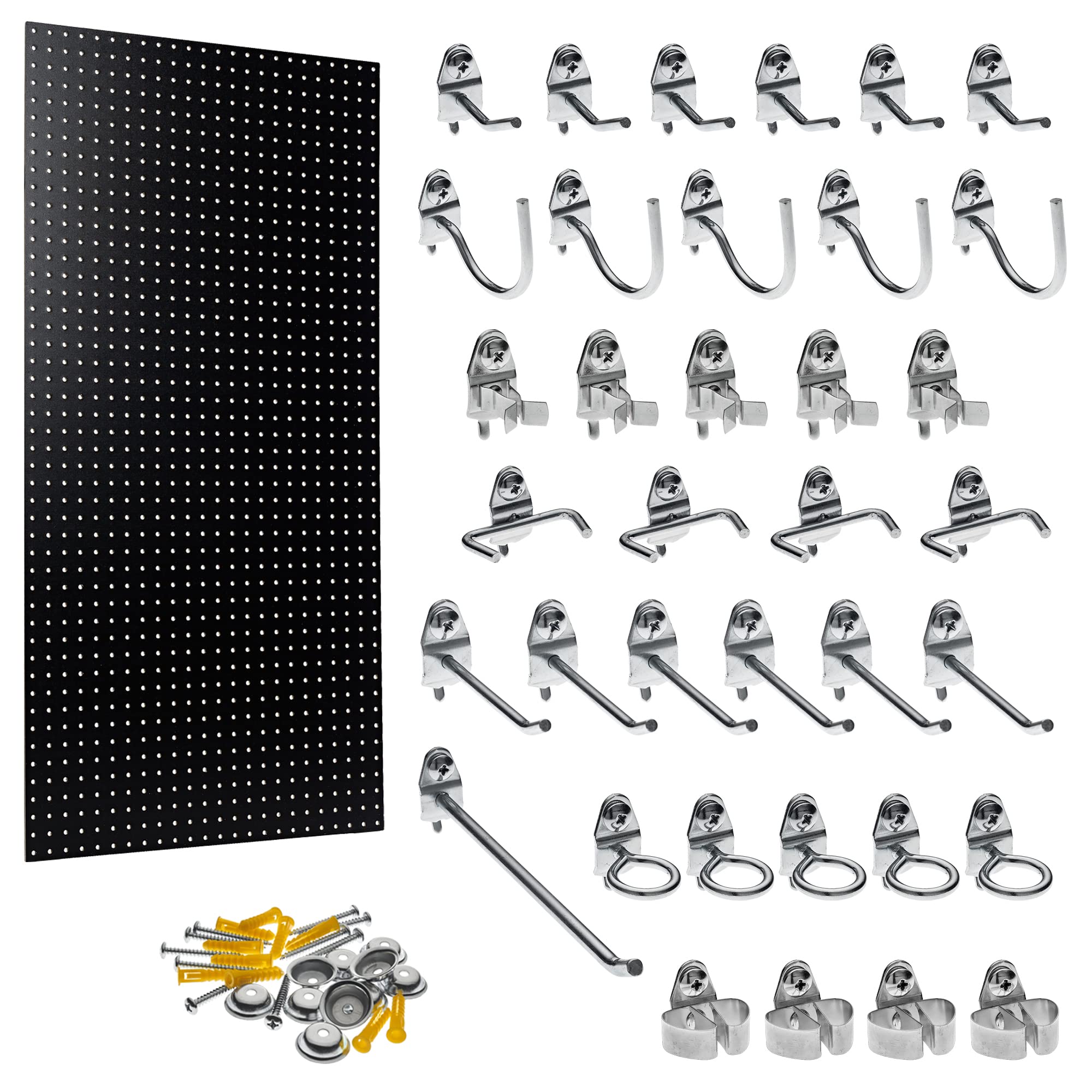 Triton Products HDB-36 Black HDF Pegboard with 36 Hooks - Heavy Duty Wall Organizer for Garage, Workshop & Home Storage