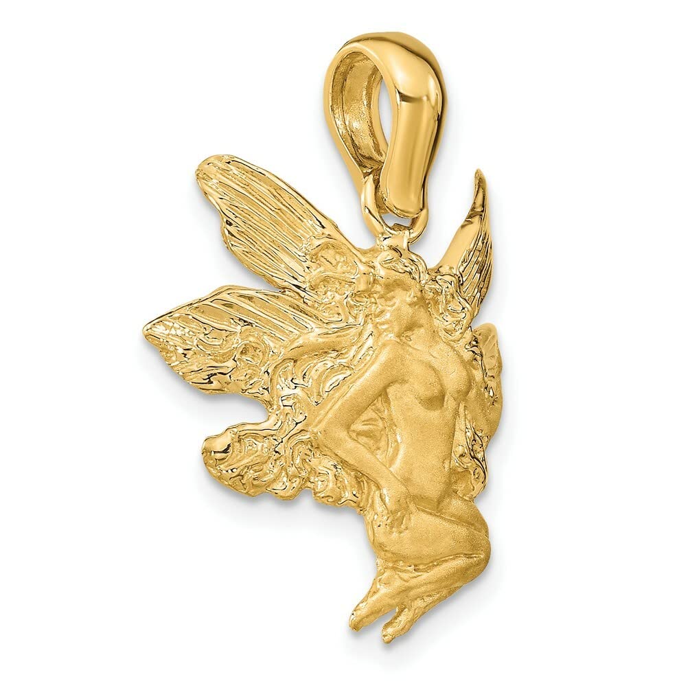 14k Yellow Gold Fairy Charm Pendant Necklace - Elegant Satin & Polished Finish for Women - Perfect for Everyday Wear, Gift Giving & Special Occasions