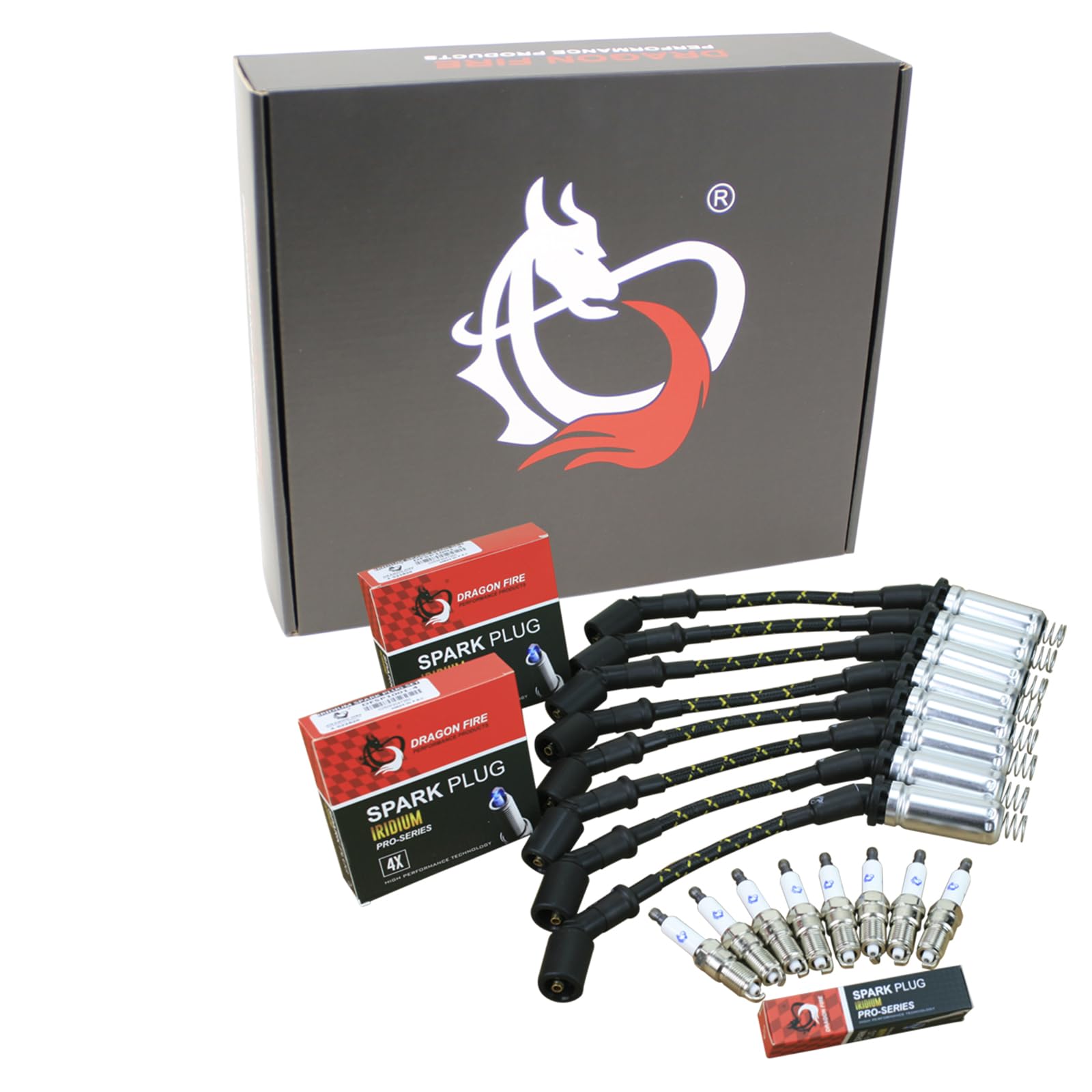 AIP Electronics Dragon FIRE Performance Power Pack - Iridium Spark Plugs & Low Ohm Spark Plug Wires Kit for 2015-2020 Buick Chevrolet GMC Cadillac Pontiac Hummer LS V8 Engines | OEM Fit | Enhanced Ignition for Better Acceleration & Fuel Efficiency