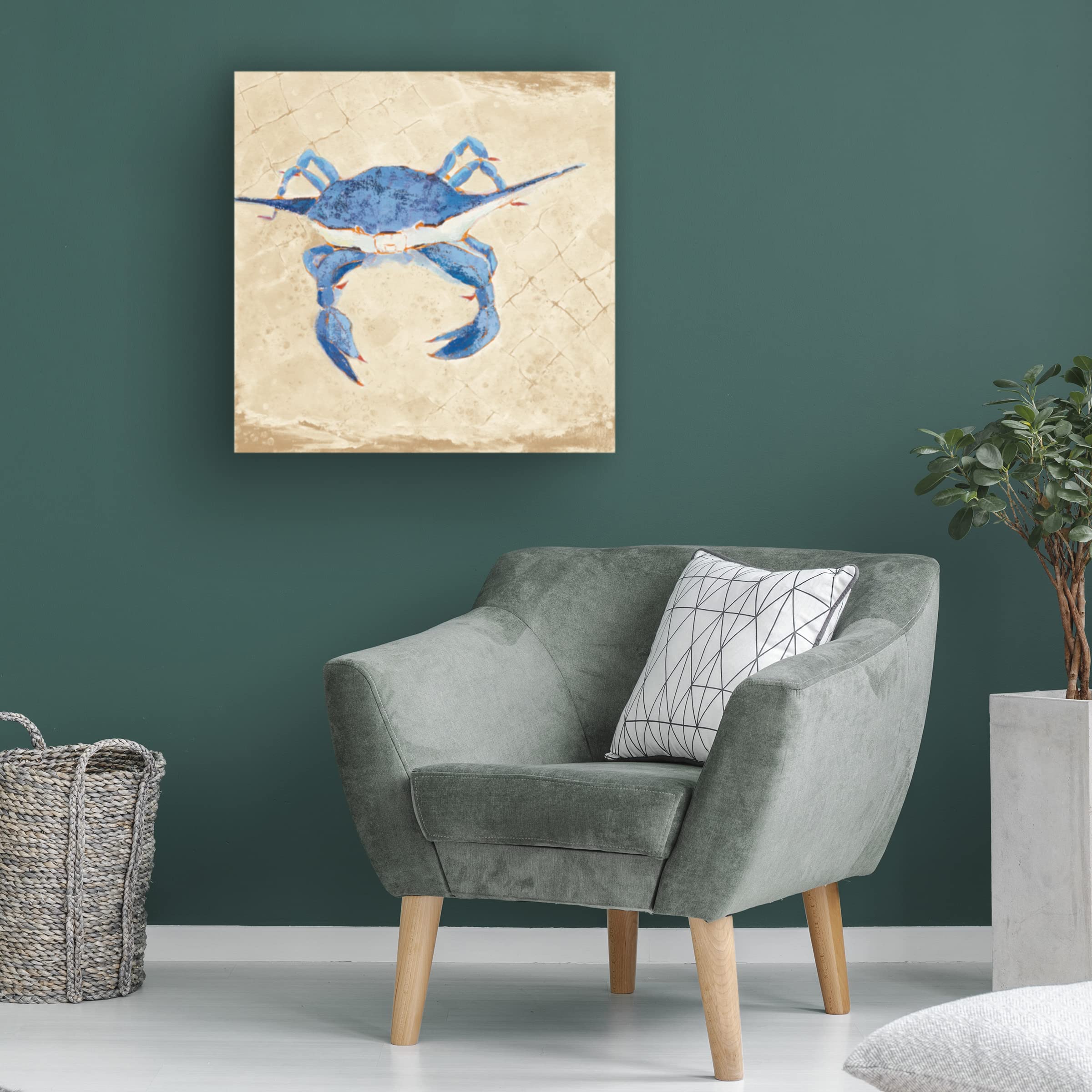 Blue Crab VI Neutral Canvas Wall Art by Phyllis Adams – Coastal Home Decor, Beach House Living Room & Kitchen Wall Art
