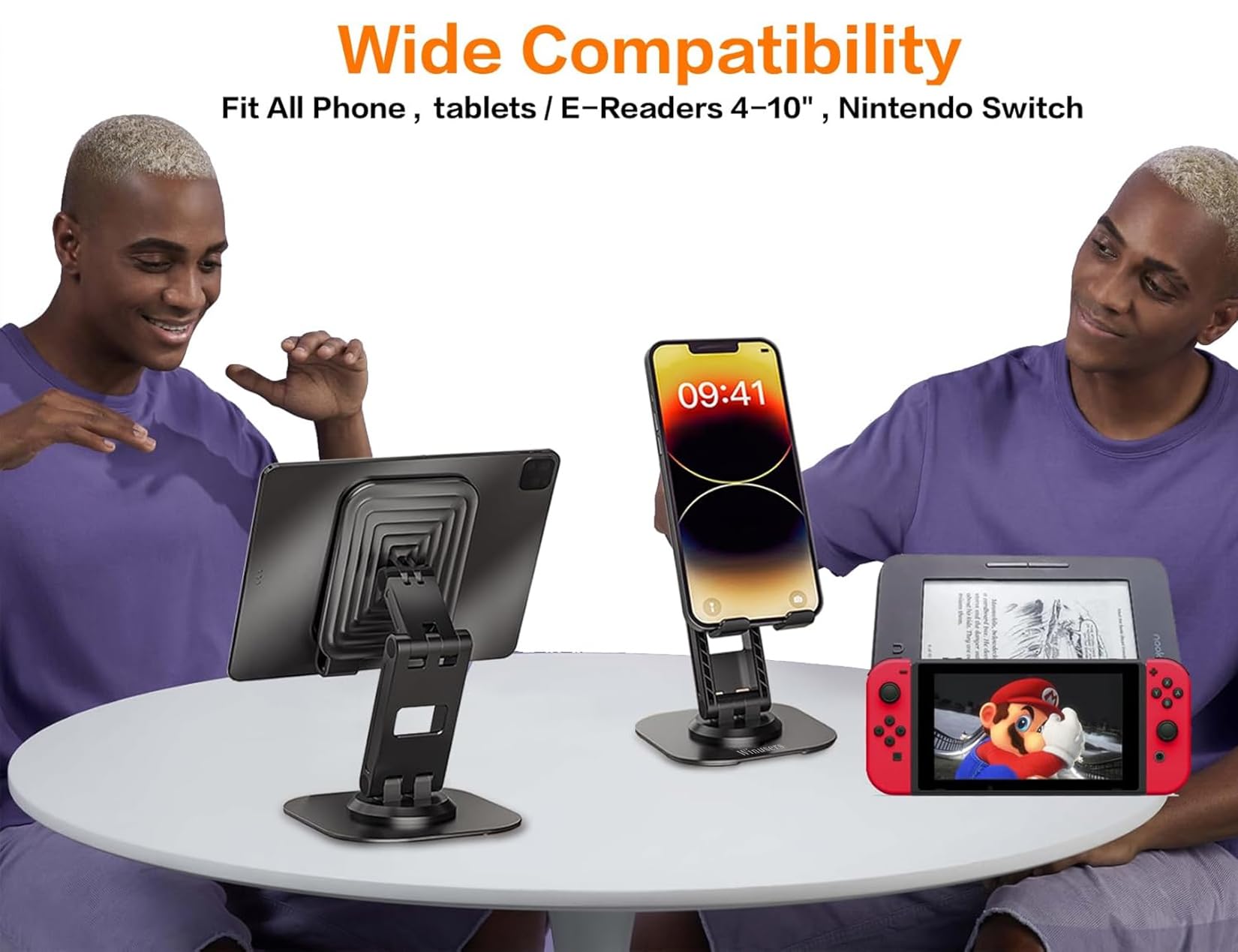 360° Adjustable Metal Phone Stand - Compatible with iPhone 16Pro/15/14, Nintendo Switch - Perfect for Desk & Gaming