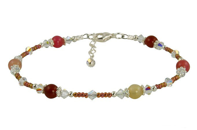 Jade Sunset Gemstone Crystal Beaded Anklet - Elegant Handmade Adjustable Ankle Bracelet for Women | Perfect for Beach, Boho Fashion & Summer Outfits