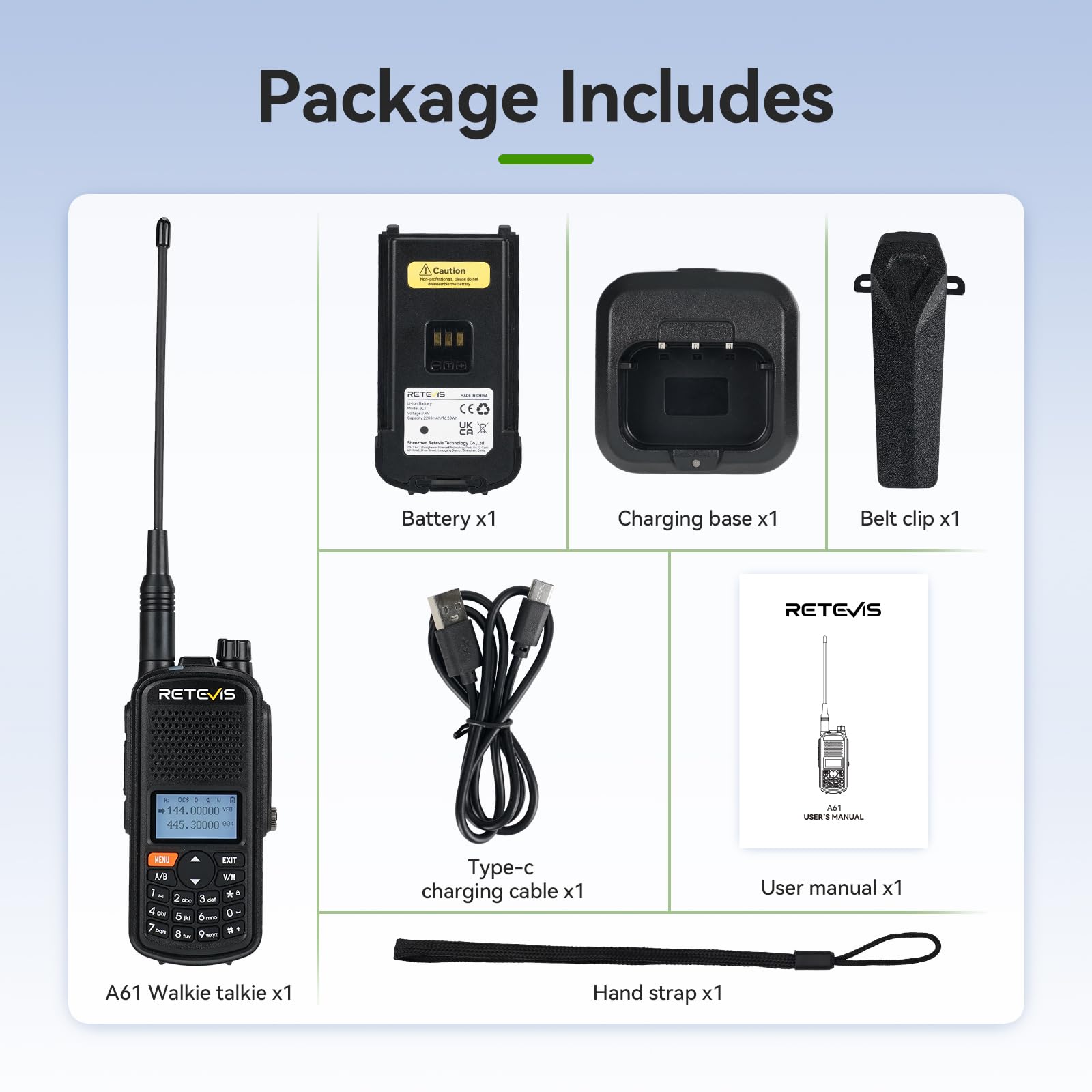 Retevis A61 IP67 Waterproof Ham Radio Walkie Talkie with GPS, 2m/70cm Dual Band FM/AM, 2200mAh Long Battery Life, USB-C Charging - Perfect for Emergency Rescue, Outdoor Hunting, Camping & Ham Radio Events (1 Pack)