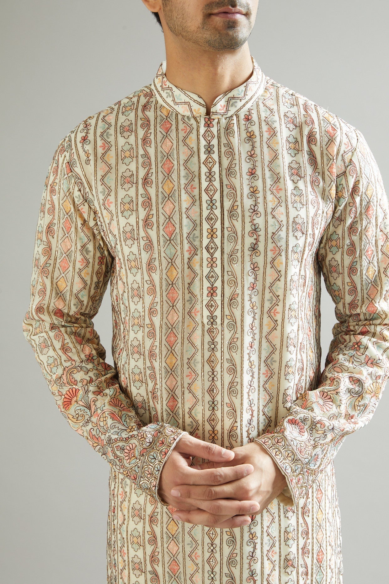 Elegant Nude Embroidered Kurta for Women - Traditional Indian Tunic Top - Perfect for Festivals, Weddings & Casual Wear