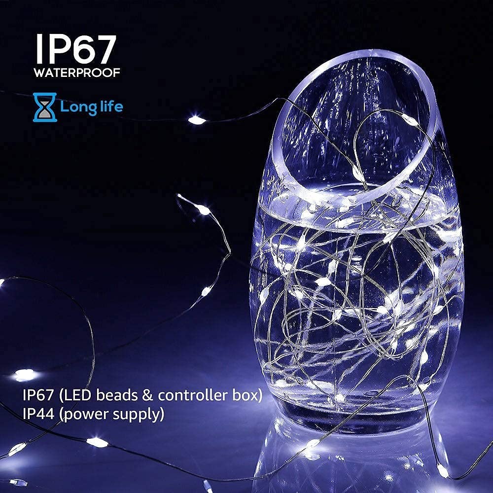 2 Pack Solar Powered Fairy String Lights Outdoor Waterproof - 8 Modes Twinkle Christmas Decorations (33ft-100LED, 40ft-120LED, 66ft-200LED, 80ft-240LED) - Perfect for Garden, Patio, Wedding, Party, and Holiday Decor (White, 33ft)