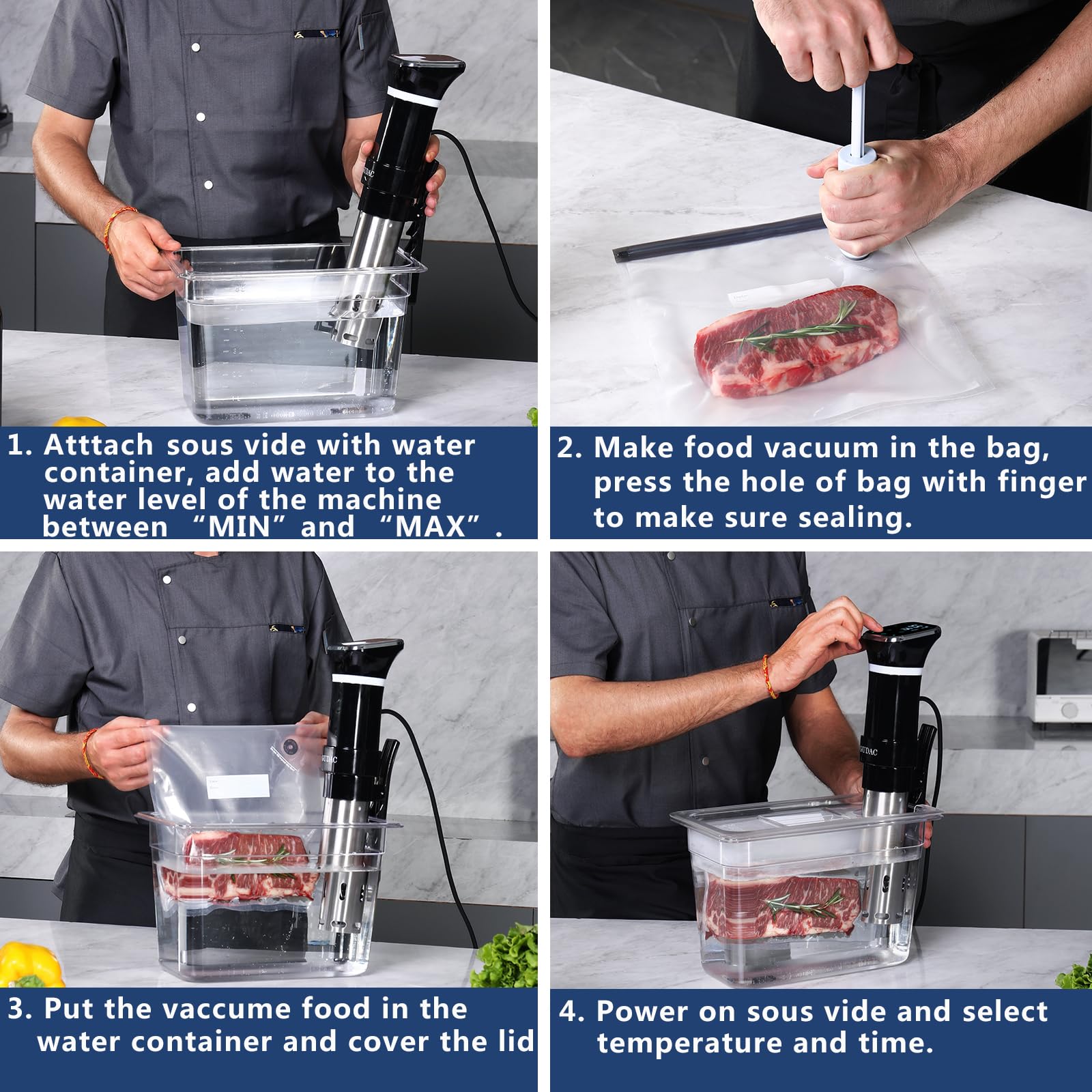 1100W Sous Vide Precision Cooker Immersion Circulator Kit with 6L Water Container & 10 Vacuum Bags | Professional Home Cooking, Restaurant Use, Meal Prep & Sous Vide Steak