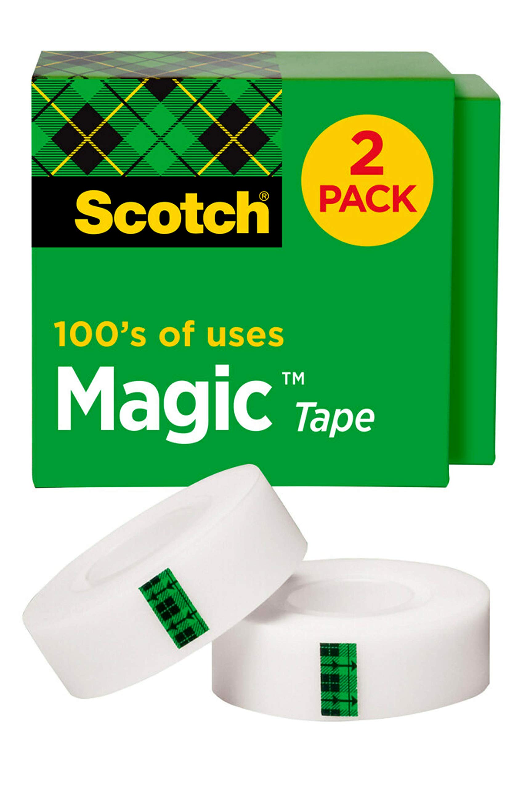 Scotch Magic Tape - 2 Rolls of Invisible Tape for Home Office, School, College & Classroom Supplies - Perfect for Sealing, Mending & Crafting Projects