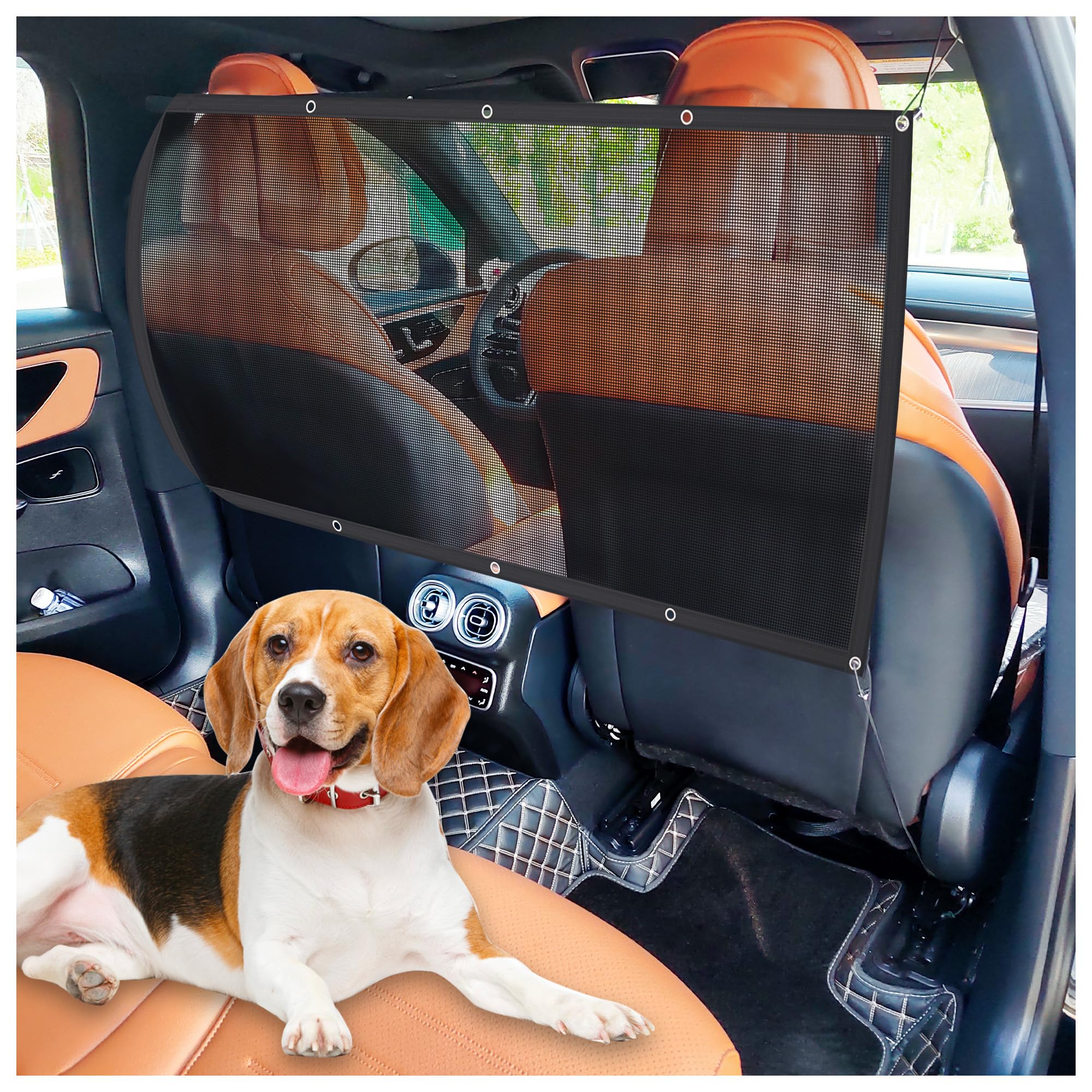 Adjustable Dog Car Barrier with Stretchable Net & Hook - Universal Pet Divider for Safe Driving in Cars, Trucks & SUVs - Perfect for Road Trips & Pet Travel Safety