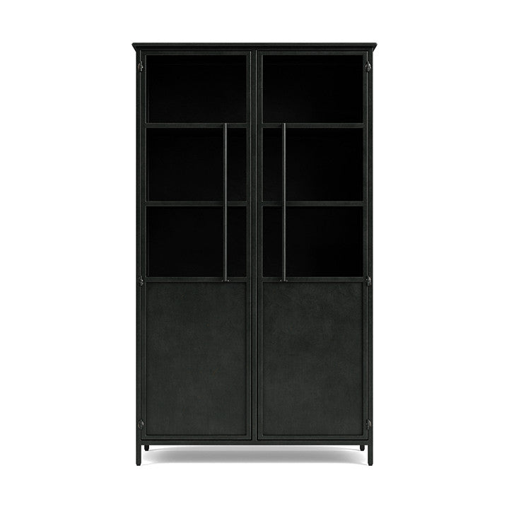 BePureHome Metal Display Cabinet in Black - Modern Glass Showcase for Living Room, Office, or Retail Store Decor