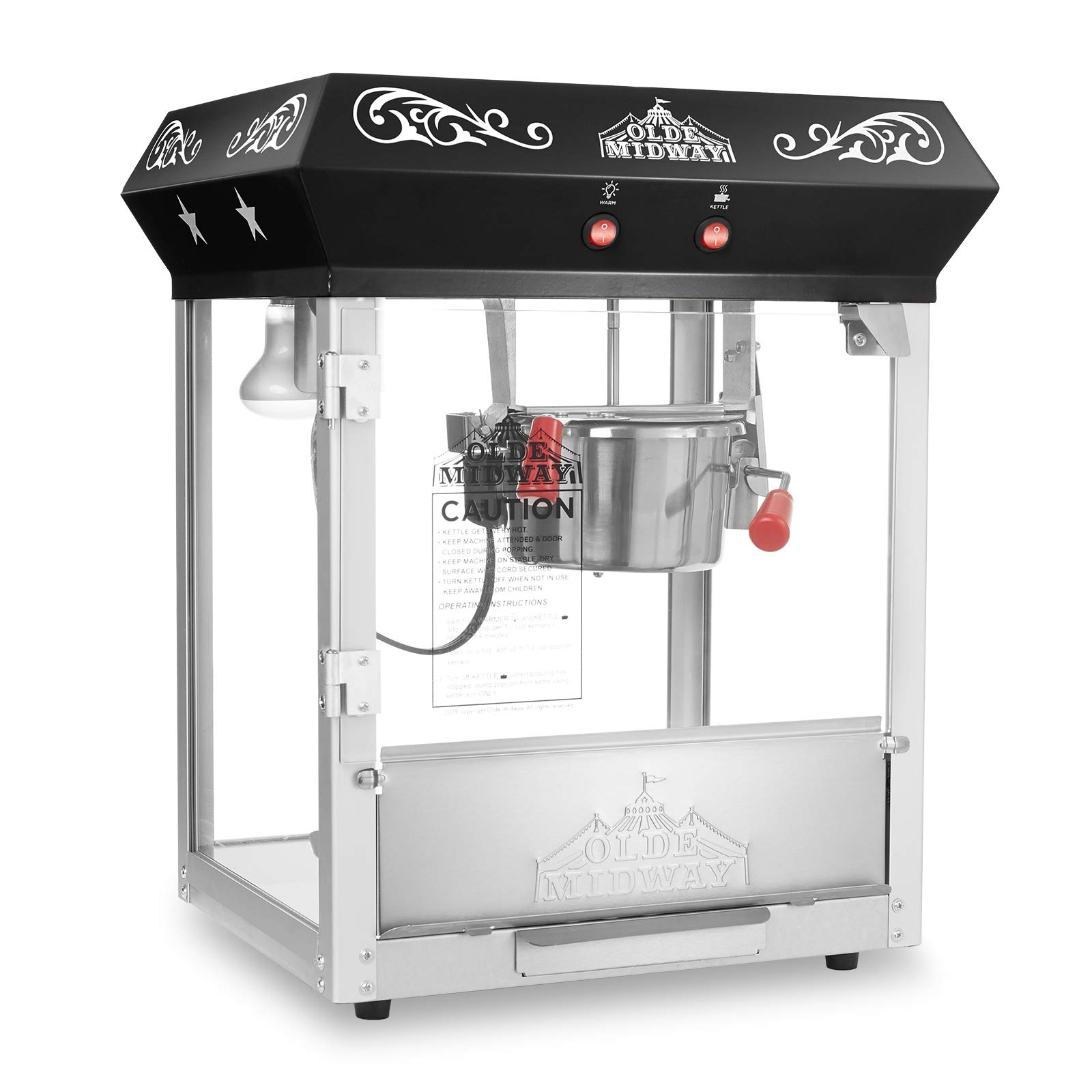 Olde Midway Commercial Popcorn Machine - 6-Ounce Kettle Popper for Movie Theater Style Popcorn at Home (Black) - Perfect for Parties, Carnivals & Home Theater Nights