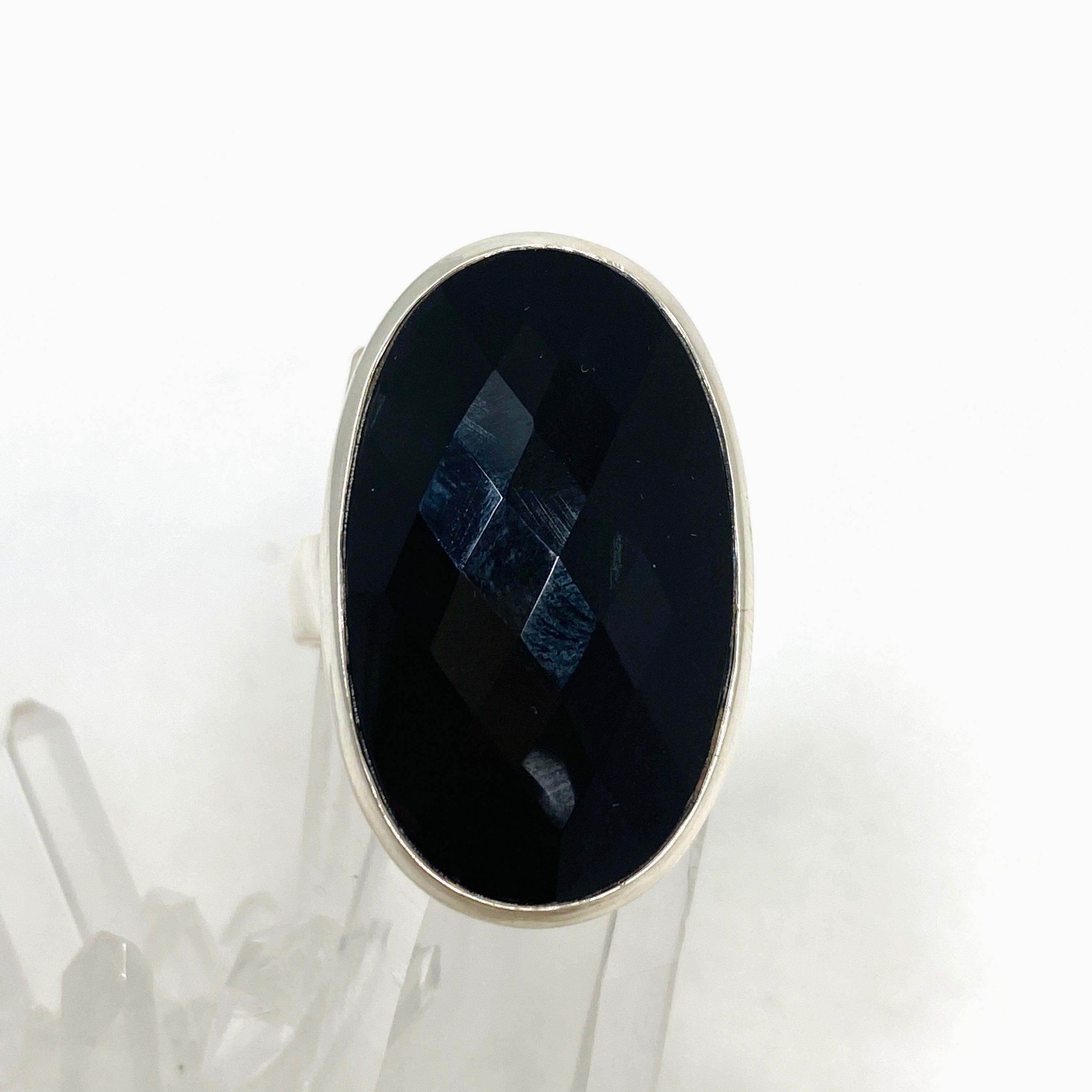 Onyx Faceted Oval Ring Size 11 - Elegant Black Gemstone Jewelry for Women, Perfect for Weddings, Parties & Special Occasions