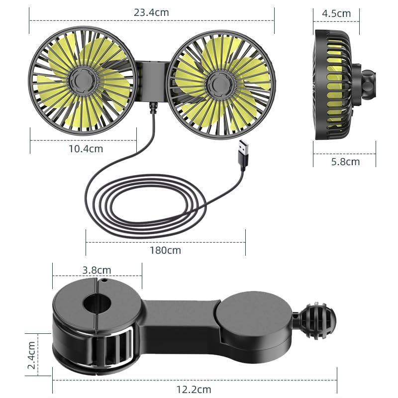 Portable Car Fan for Backseat - Cold Air Blowing Neck Fan for Kids & Baby - Black | Perfect for Road Trips, Summer Travel & Hot Car Rides