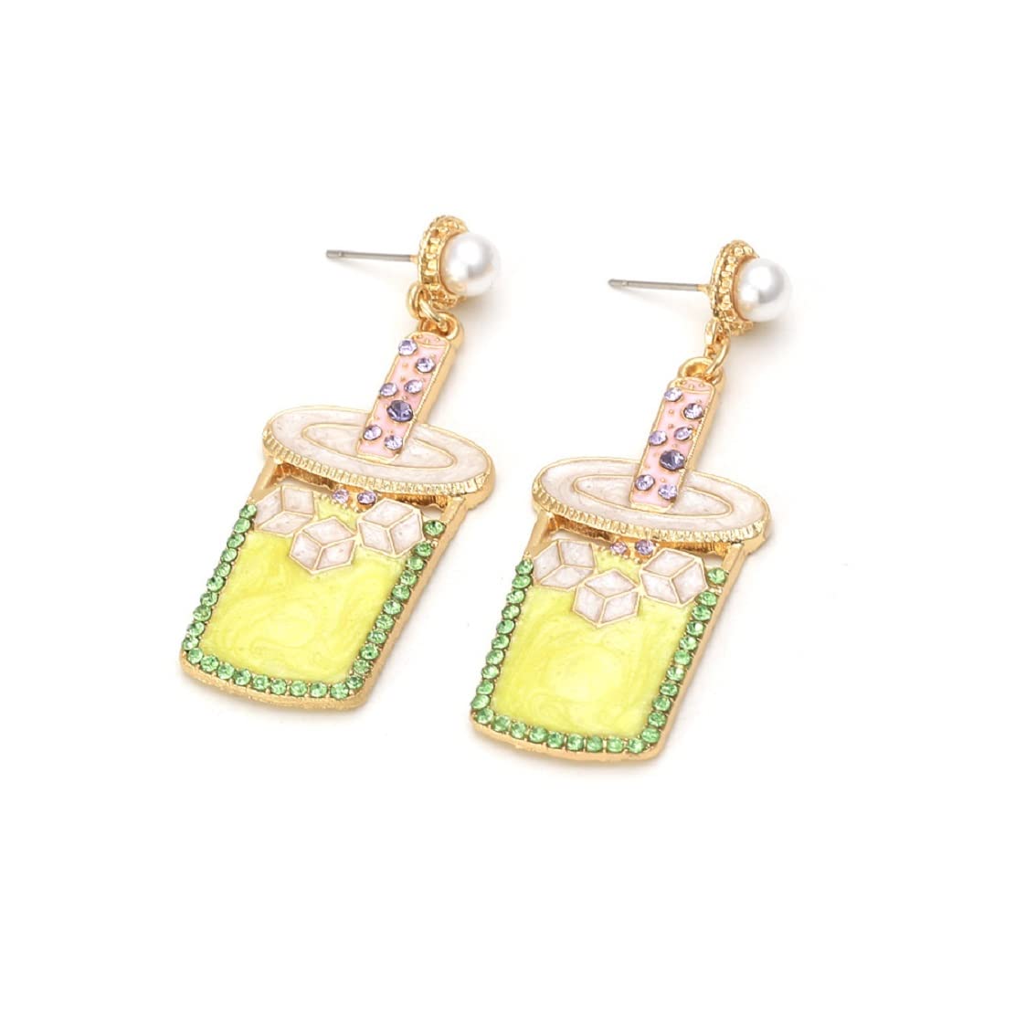Hypoallergenic Sterling Silver Fruit Juice & Milk Tea Cup Dangle Earrings for Women - Funny Beverage-Themed Drop Earrings for Casual Wear, Parties & Gifts