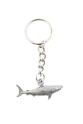Premium Pewter Great White Shark Keychain - Durable & Stylish Gift for Shark Lovers - Perfect for Keys, Bags, and Outdoor Adventures