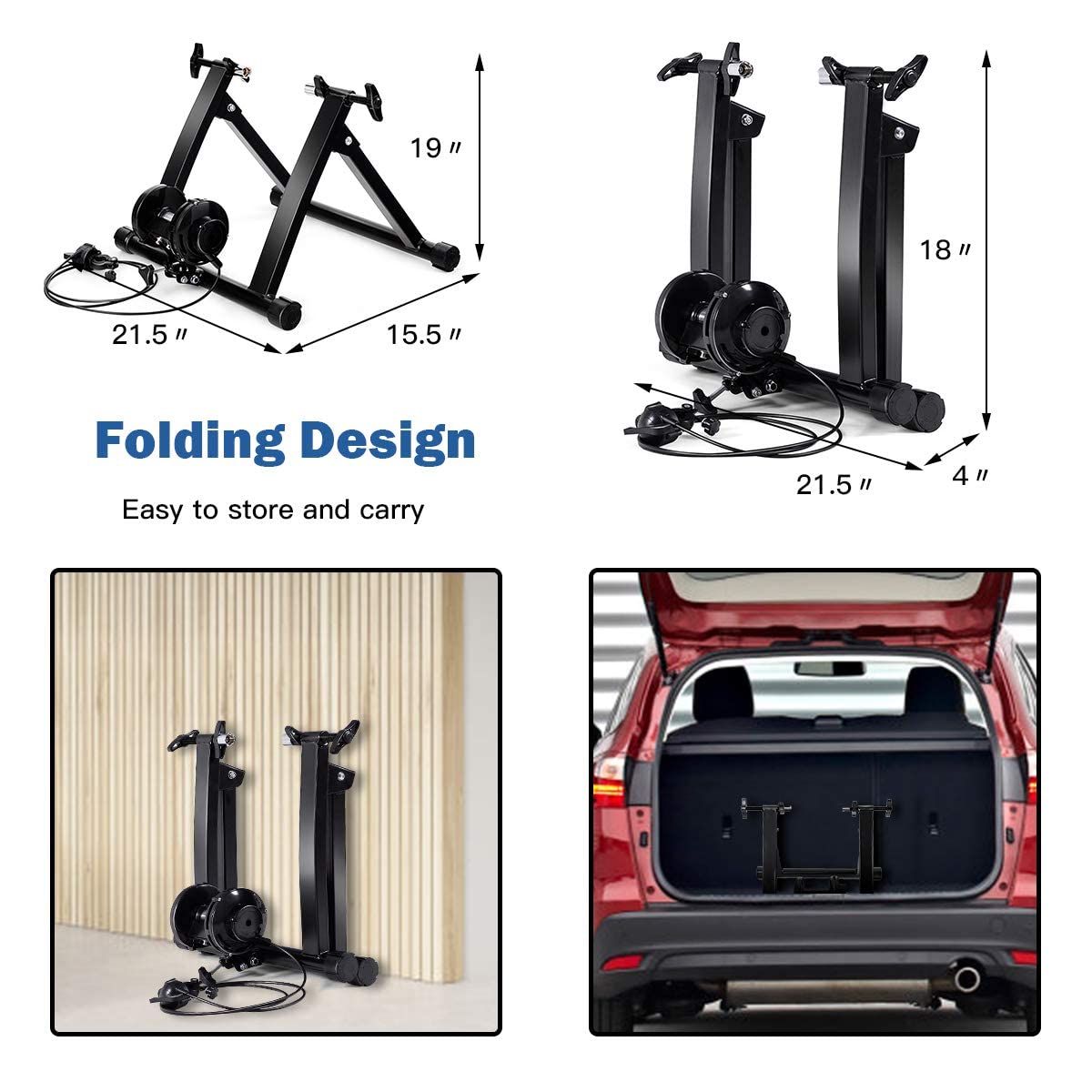 Magnetic Bike Trainer Stand for Indoor Cycling - Quick Release Folding Exercise Bike Stand with 8 Resistance Levels - Steel Stationary Trainer for 26”-28” Wheels - Perfect for Home Workouts & Winter Training