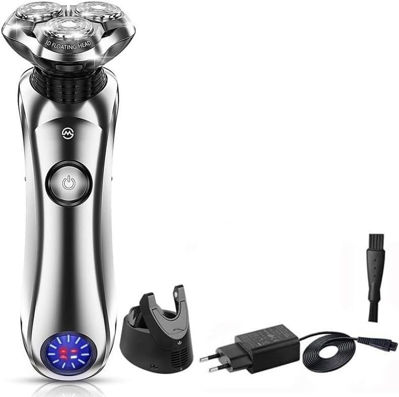 Premium Men's Electric Shaver - Wet/Dry Rechargeable Rotary Razor with Smart Cleaning System | 600mAh Lithium Battery | Black Metallic Finish | Perfect for Travel & Daily Shaving at Home/Office