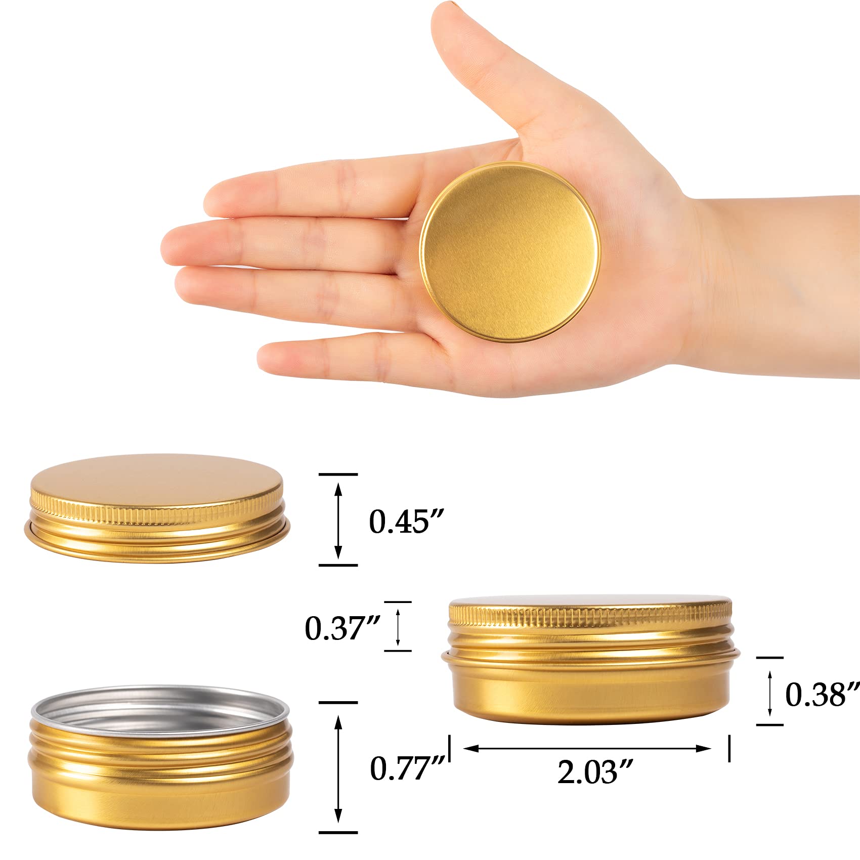 270 Pack 1oz/30ml Screw Top Aluminum Tin Jars with Lids & Blank Labels - Refillable Small Metal Containers for Lip Balm, Candle Making, Salves, Spices, DIY Crafts (Gold) | Perfect for Home Organizing, Travel Toiletries & Handmade Gift Packaging