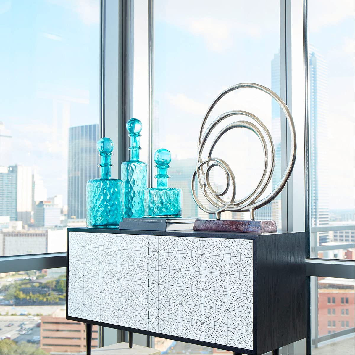 Elegant Cyan Design Decadent Decanter Set #2 - Glass Wine Decanter with Serving Tray for Home Bar, Dinner Parties & Gift Giving
