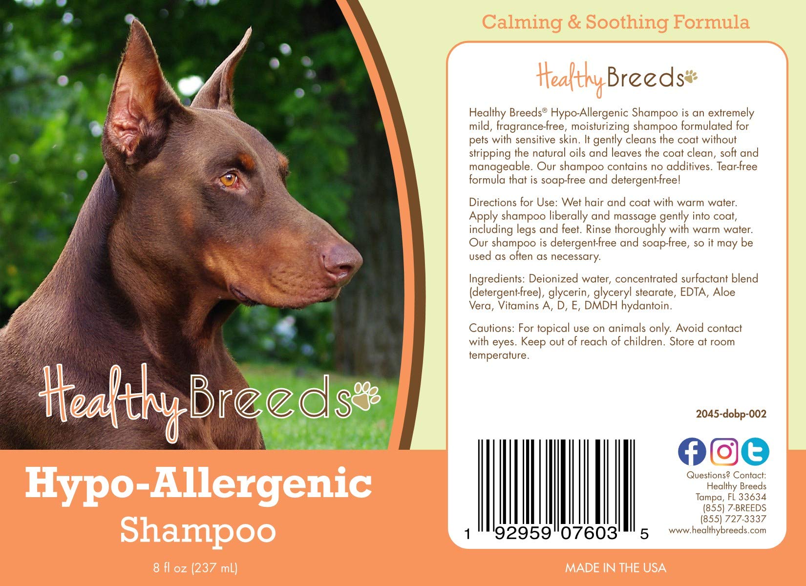 Healthy Breeds Doberman Pinscher Hypo-Allergenic Dog Shampoo for Sensitive Skin - 8 oz - Gentle Cleansing & Moisturizing Formula - Perfect for Bathing & Grooming at Home