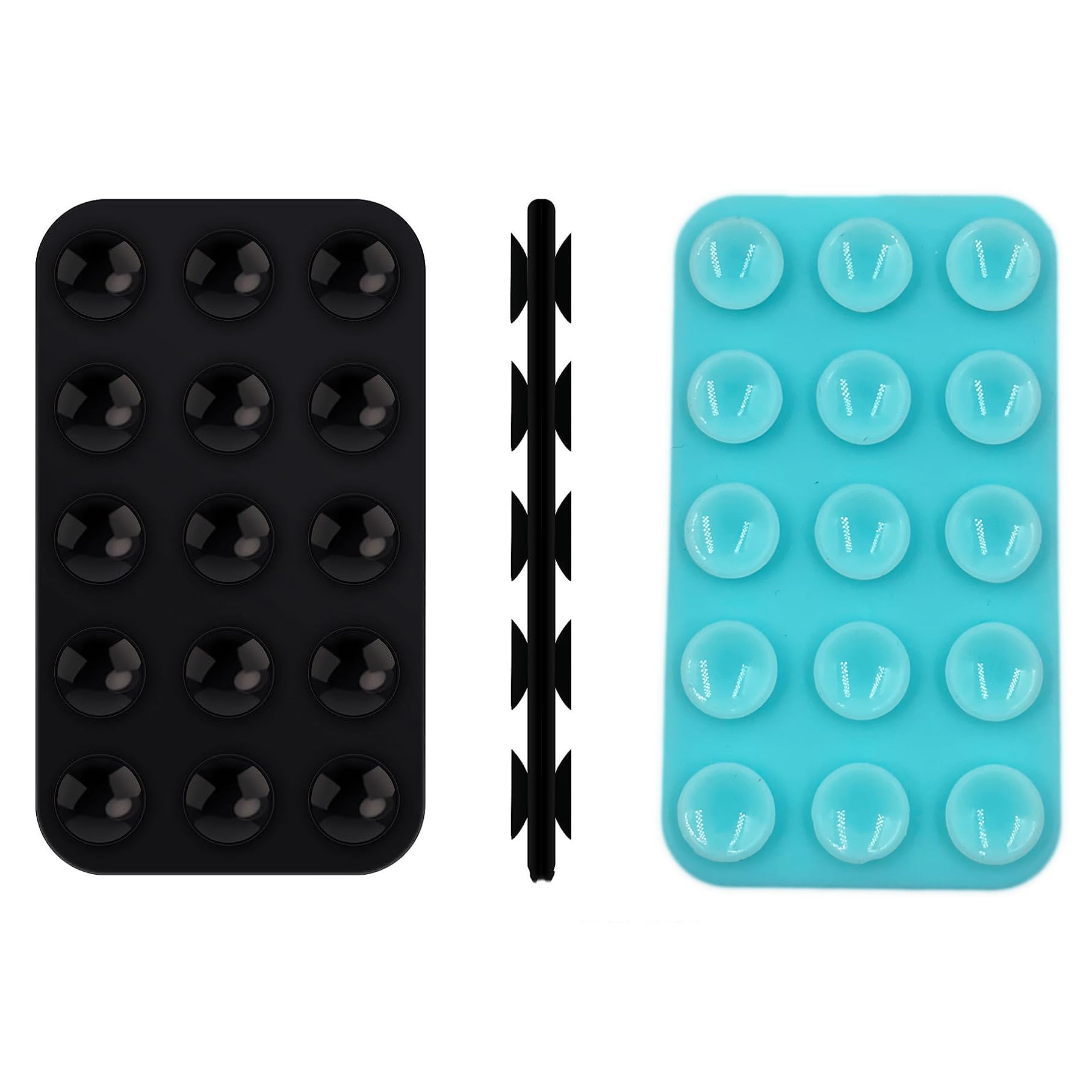 (2 Pack) Silicone Suction Phone Holder - Double-Sided Mount for iPhone & Android, Hands-Free Shower Mirror Accessory for TikTok Videos, Selfies & Driving - Black & Teal | Perfect for Bathroom, Car & Home Use