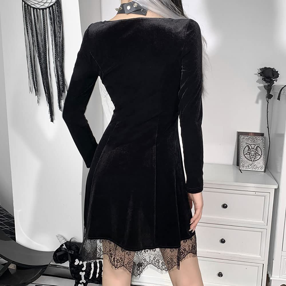 Kisswow Gothic Long Sleeve Dress for Women | Elegant Egirl Lolita Style | Perfect for Halloween, Cosplay & Dark Aesthetic Fashion