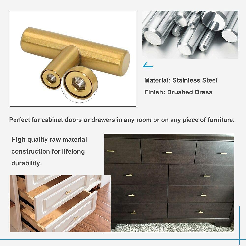 GoldenWarm Brass Cabinet Knobs - Gold Drawer Handles 50mm (100 Pack) for Kitchen & Dresser