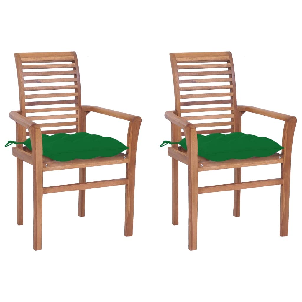 Premium Teak Wood Outdoor Dining Chairs Set of 2 with Green Cushions - Patio Garden Armchairs for Backyard, Poolside & Restaurant Use