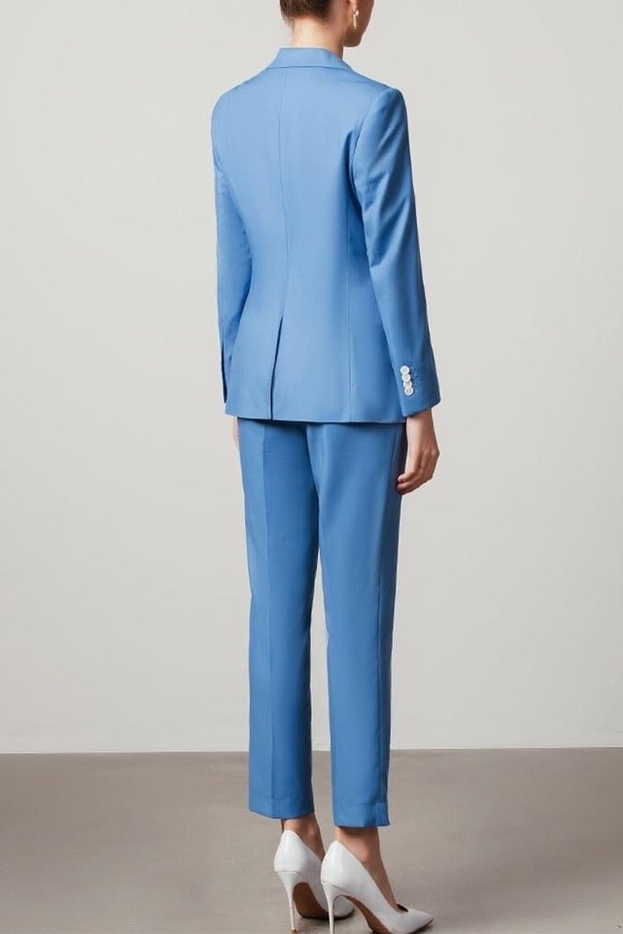 Blue 3-Piece Notch Lapel Single Button Slim Fit Women's Suit Set - Professional Office Wear & Formal Business Attire