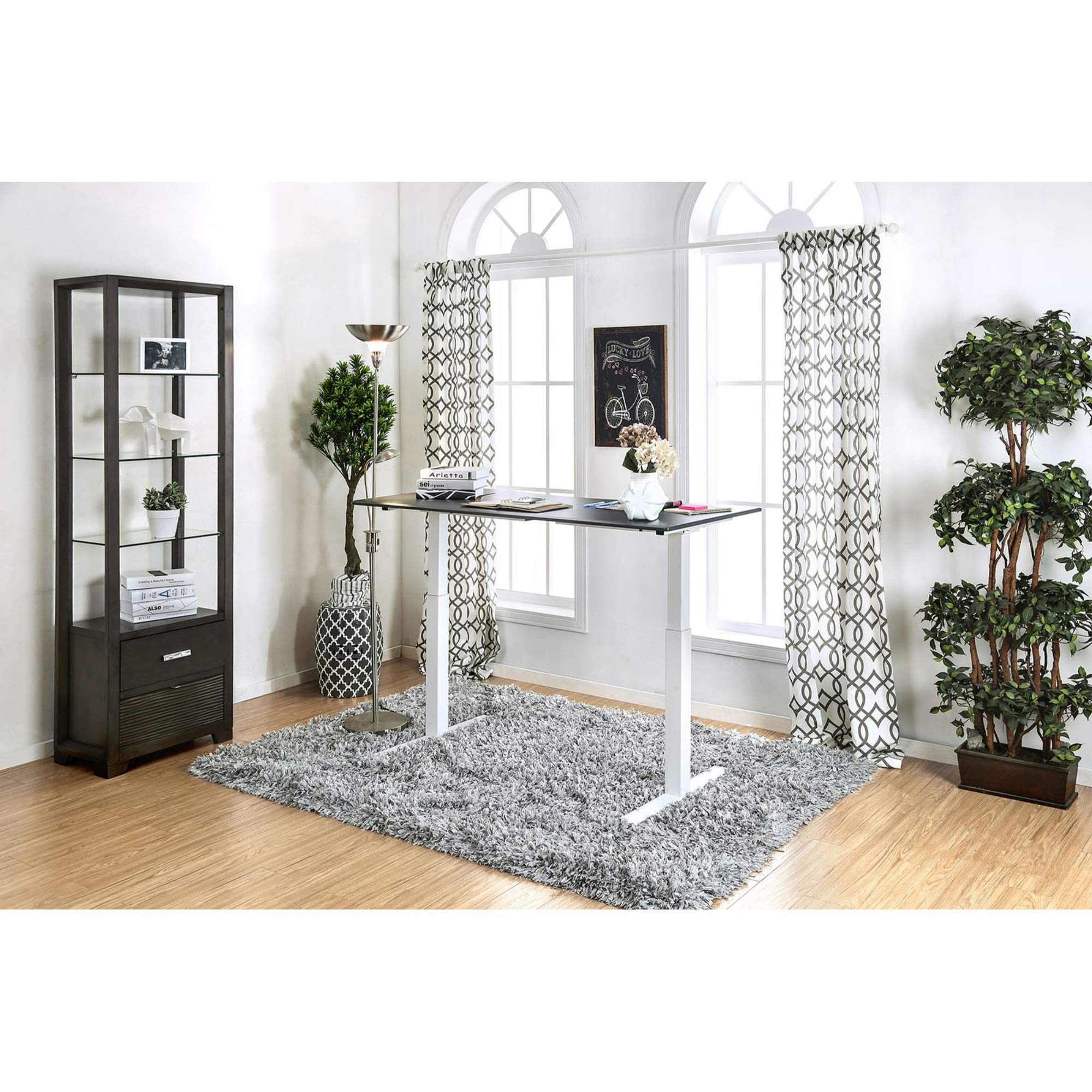 Benjara Benzara Minimalist Metallic Adjustable Height Desk - White & Gray Modern Office Desk for Home Office, Study Room or Workspace