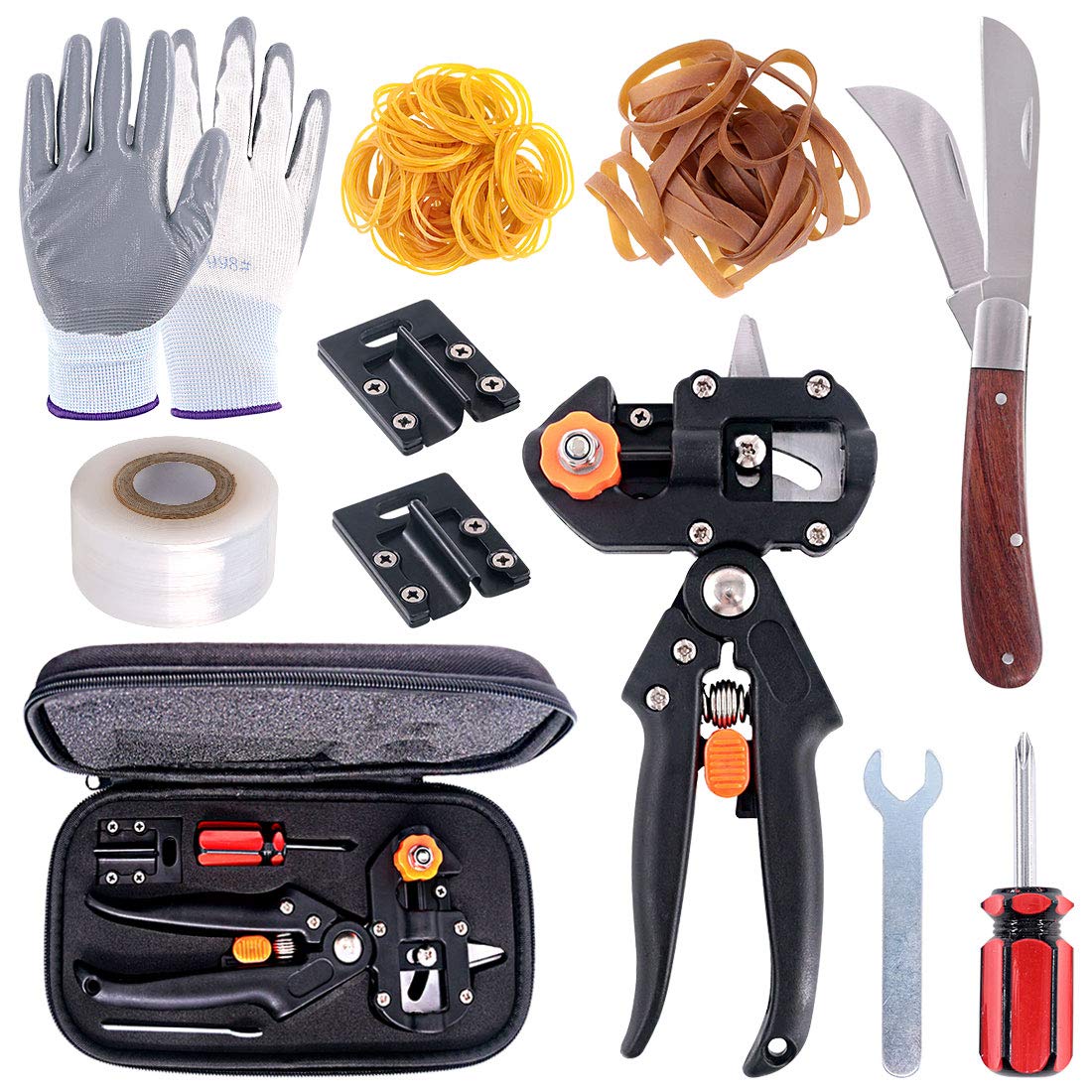 Swpeet 190Pcs 2-in-1 Professional Grafting Tool Kit - Garden Pruning Shears with 3 Extra Blades, Grafting Tapes, Rubber Bands & Gloves - Perfect for Plant Branch Cutting, Tree Grafting & Gardening Projects