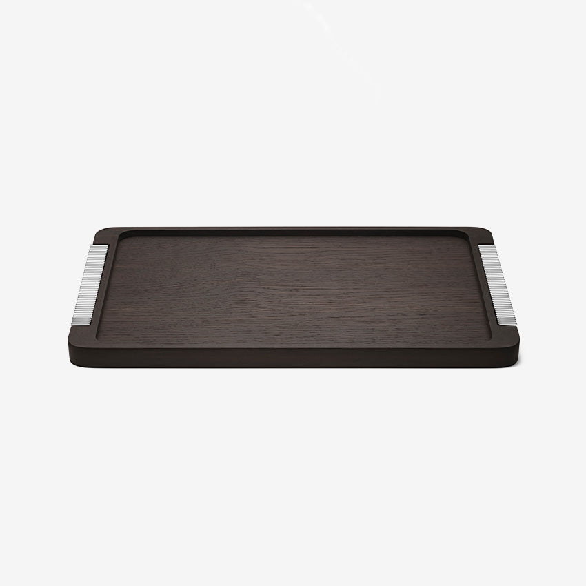 Georg Jensen Bernadotte Smoked Oak Tray - Polished Stainless Steel Serving Tray for Dining, Entertaining & Home Decor