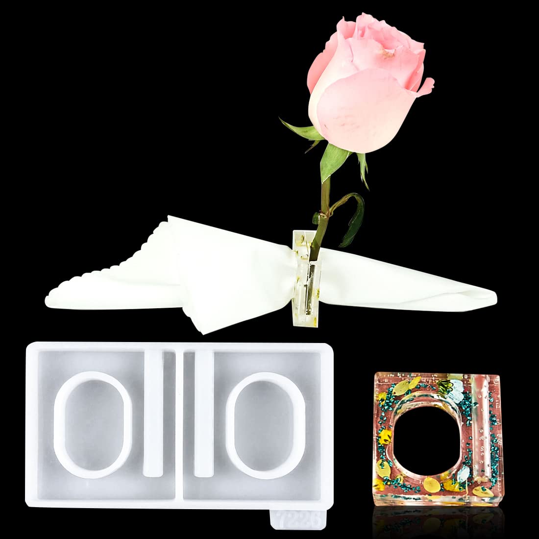 Voyyphixa 2-Pack Silicone Vase Napkin Ring Molds for Resin Casting - Flower Bud Vase & Crystal Napkin Holder Molds for Wedding, Dining Table Decor - Perfect for DIY Epoxy Crafts, Home Centerpieces, and Party Decorations