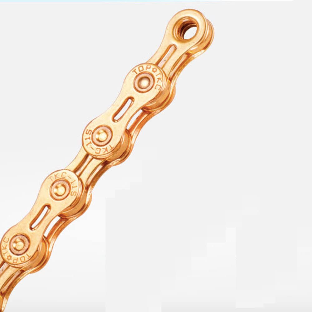10 Speed Bicycle Chain - 116 Links with Spare Master Links, Hollow Lightweight Design for Mountain, Folding & E-Bikes (Golden) - Perfect for Commuting, Trail Riding & Urban Cycling