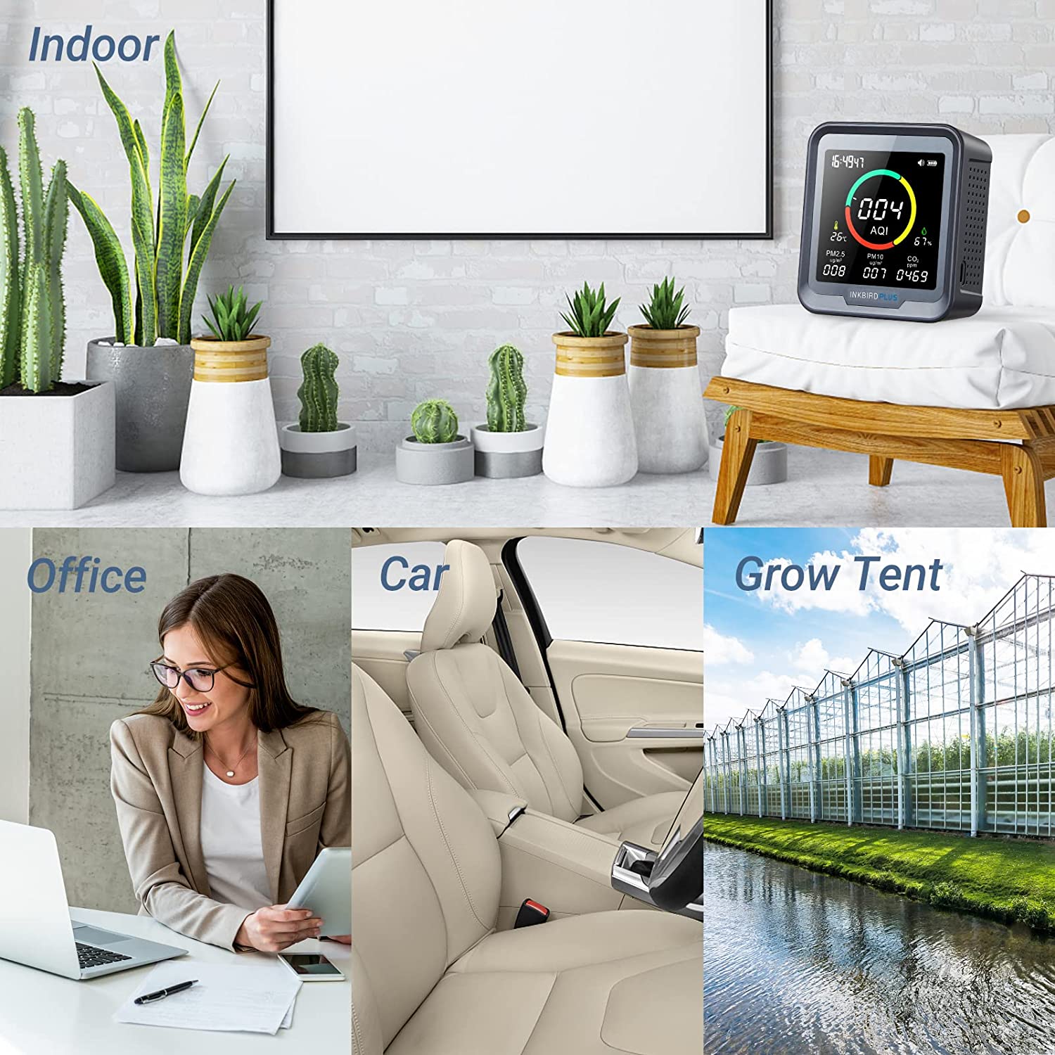 6-in-1 Digital CO2 Detector PTH 9A - Air Quality Monitor for Home, Office & Indoor Use - Tracks CO2, Temperature, Humidity & More
