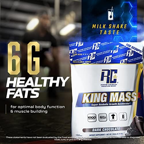 Ronnie Coleman King Mass XL Protein Powder - 20lb Dark Chocolate | Weight & Muscle Gainer with 60g Protein, 180g Carbs, 1000+ Calories | Creatine & Glutamine Formula | Ideal for Bodybuilding, Post-Workout Recovery & Bulking Phases