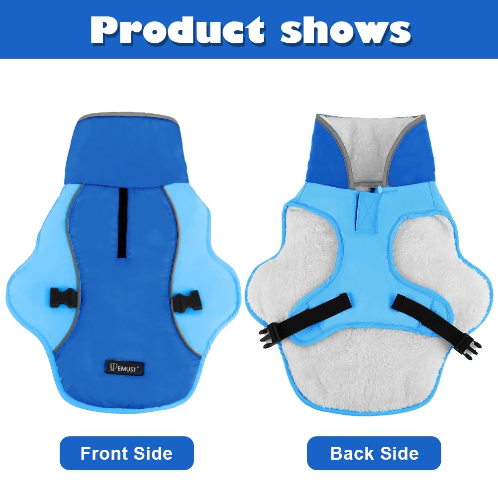 EMUST Thick Windproof Dog Winter Coat - Warm Pet Jacket for Small, Medium & Large Dogs (New Blue, XXL) - Ideal for Cold Weather Walks & Outdoor Adventures