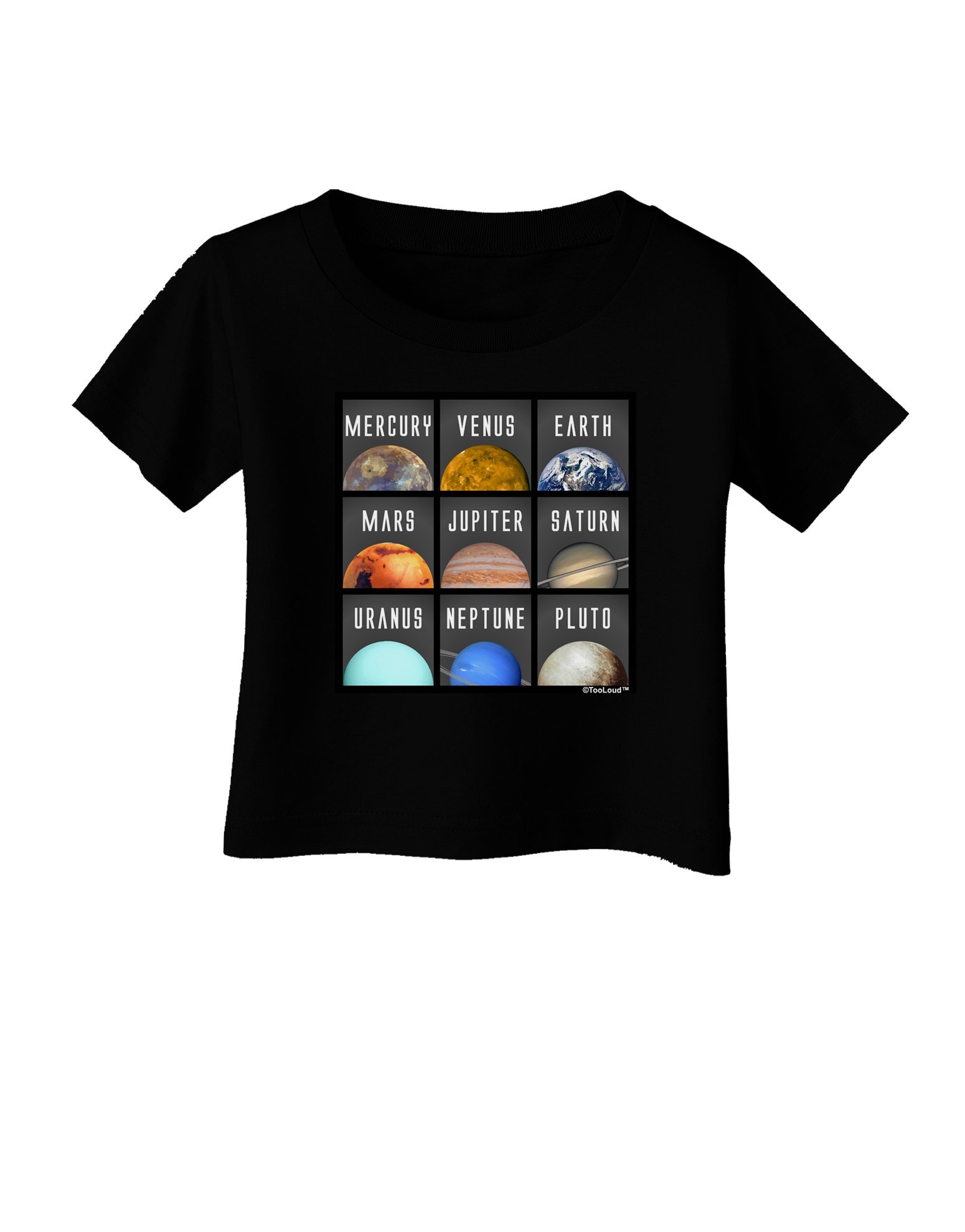 TooLoud Solar System Educational Dark Infant T-Shirt - Astronomy Baby Clothes for Boys & Girls - Perfect for Science-Themed Birthday Parties & Preschool Learning Activities
