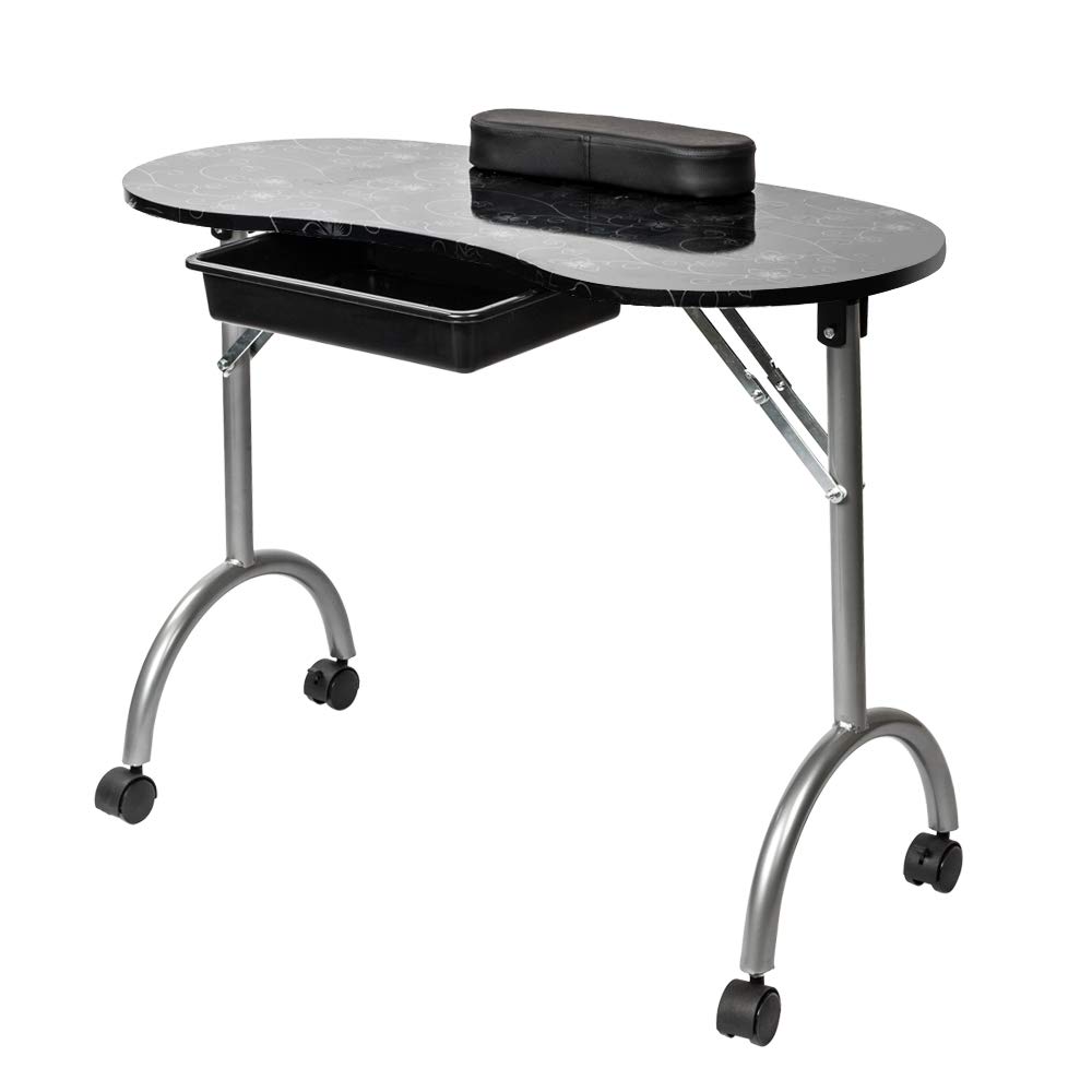 Portable Folding Manicure Table with Wrist Cushion & Drawer - Adjustable Nail Station Desk for Home Spa & Beauty Salon - Includes Carry Bag (Black) | Perfect for Professional Nail Technicians & DIY At-Home Manicures