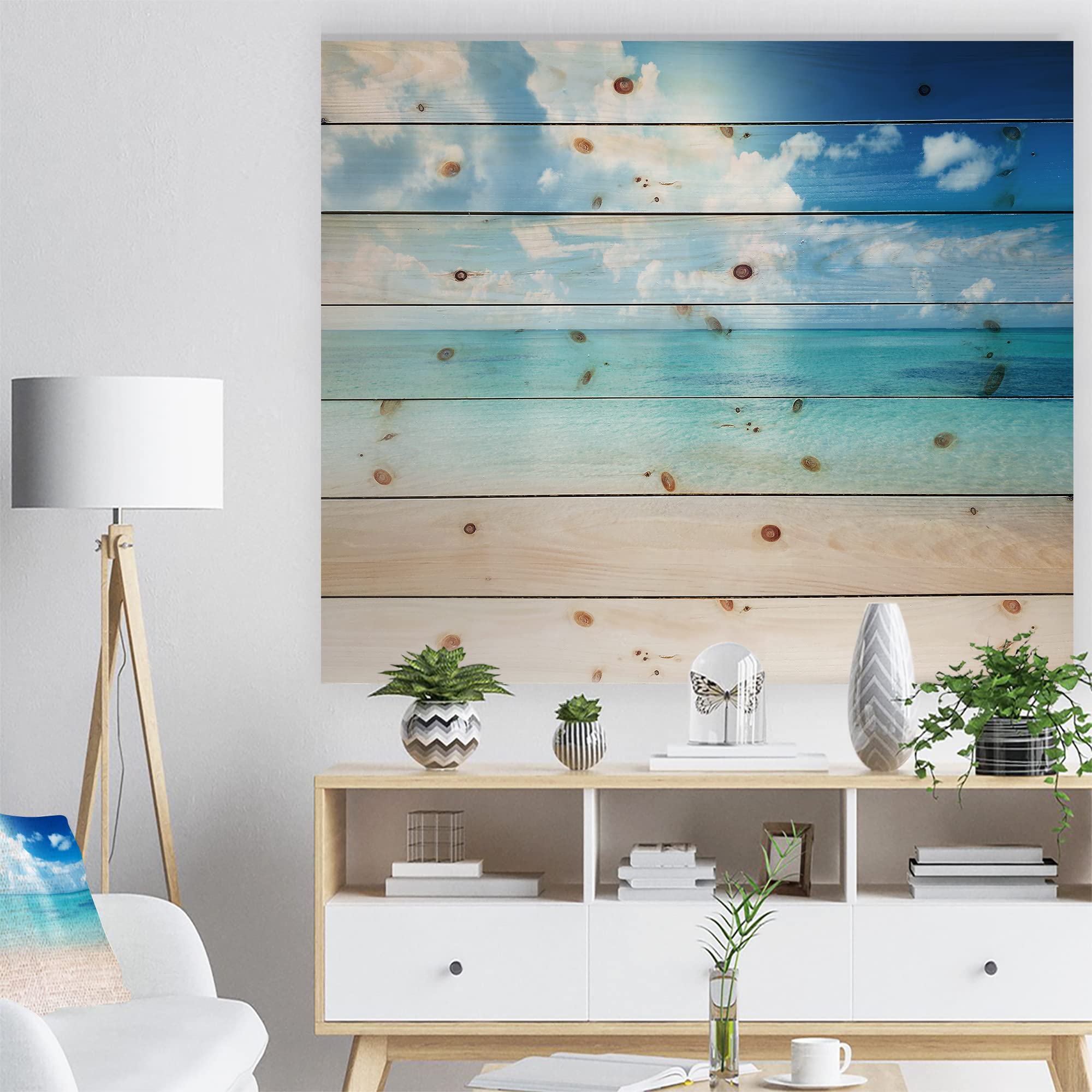 Blue Caribbean Sea Nautical Wood Wall Art - Coastal Beach Decor Printed on Natural Pine Wood - Large Wooden Wall Panels for Living Room, Bedroom & Beach House Decor