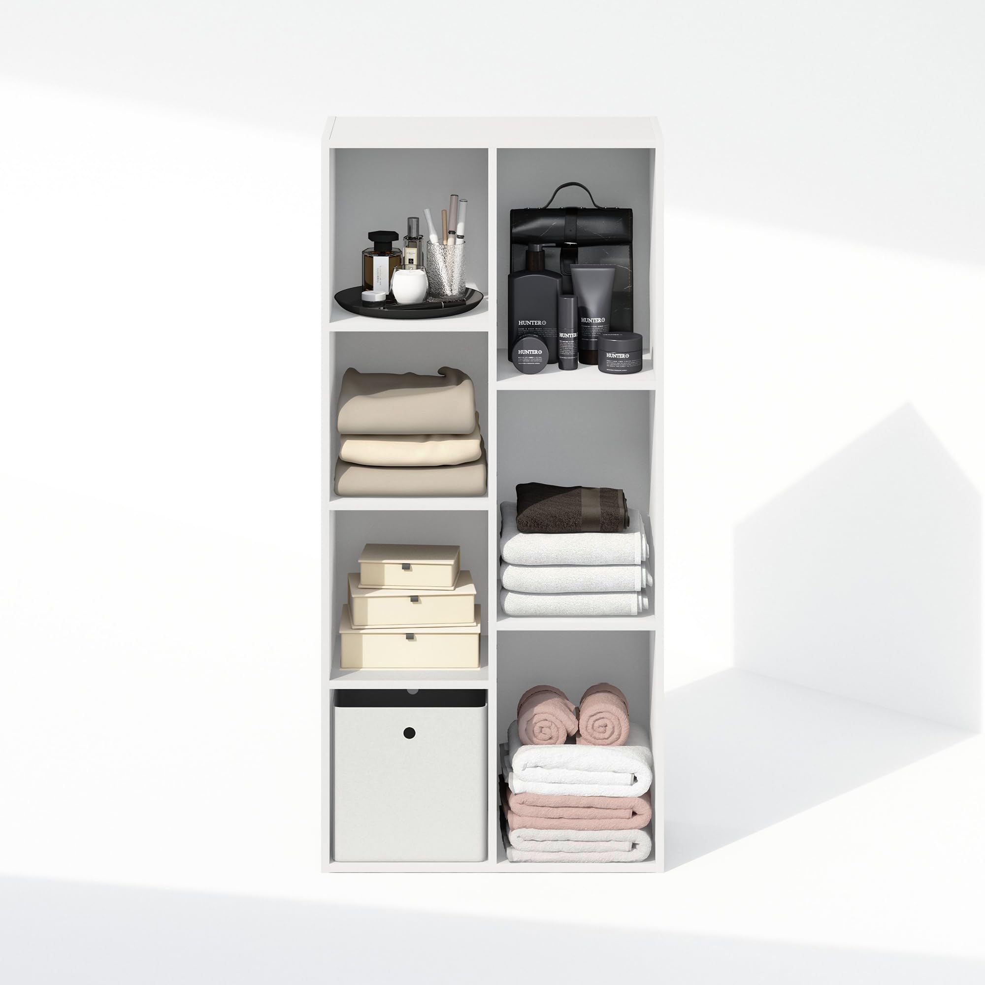 Furinno Reed 7-Cube Open Shelf Organizer - White Storage Unit for Closet, Bedroom & Office - Perfect for Clothes, Shoes, Toys & Home Organization