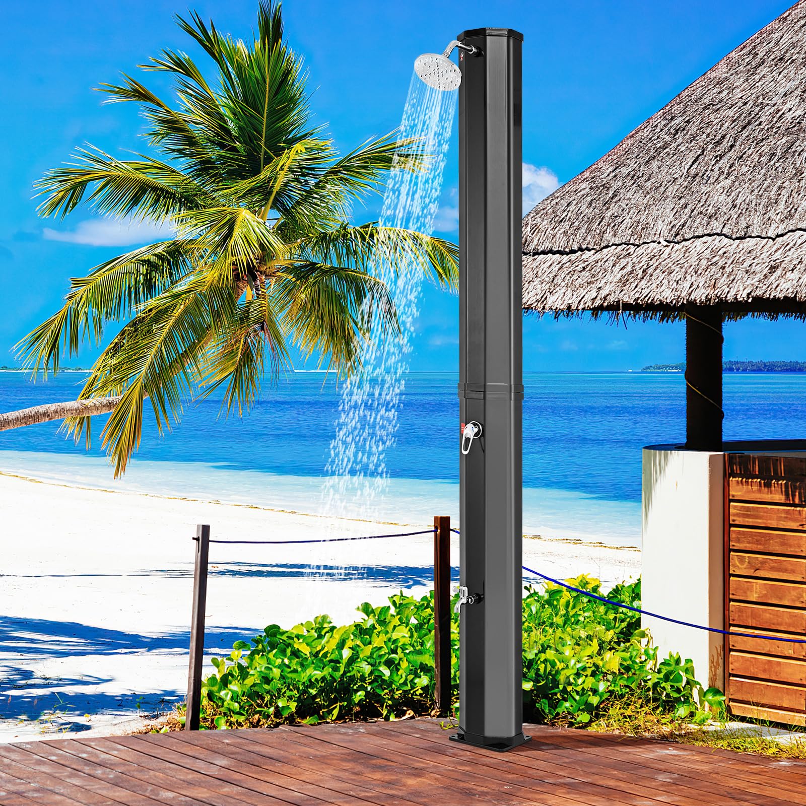 Goplus 15.9 Gallon Solar Heated Outdoor Shower with 7.5 FT Stand - Portable Shower Head & Foot Tap for Backyard, Poolside, Beach & Garden - Perfect for Camping, RV Trips & Outdoor Activities (Black)